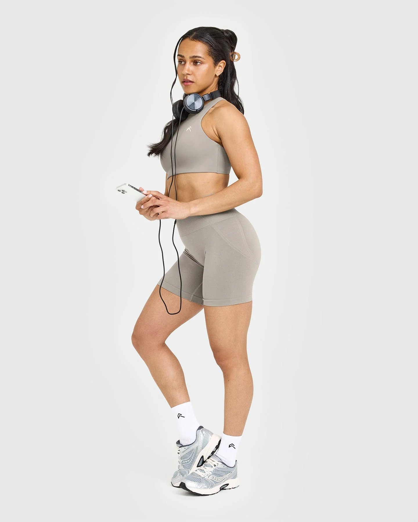 EasyLift™ High Neck Sports Bra with White Logo | Warm Sand - Image 3