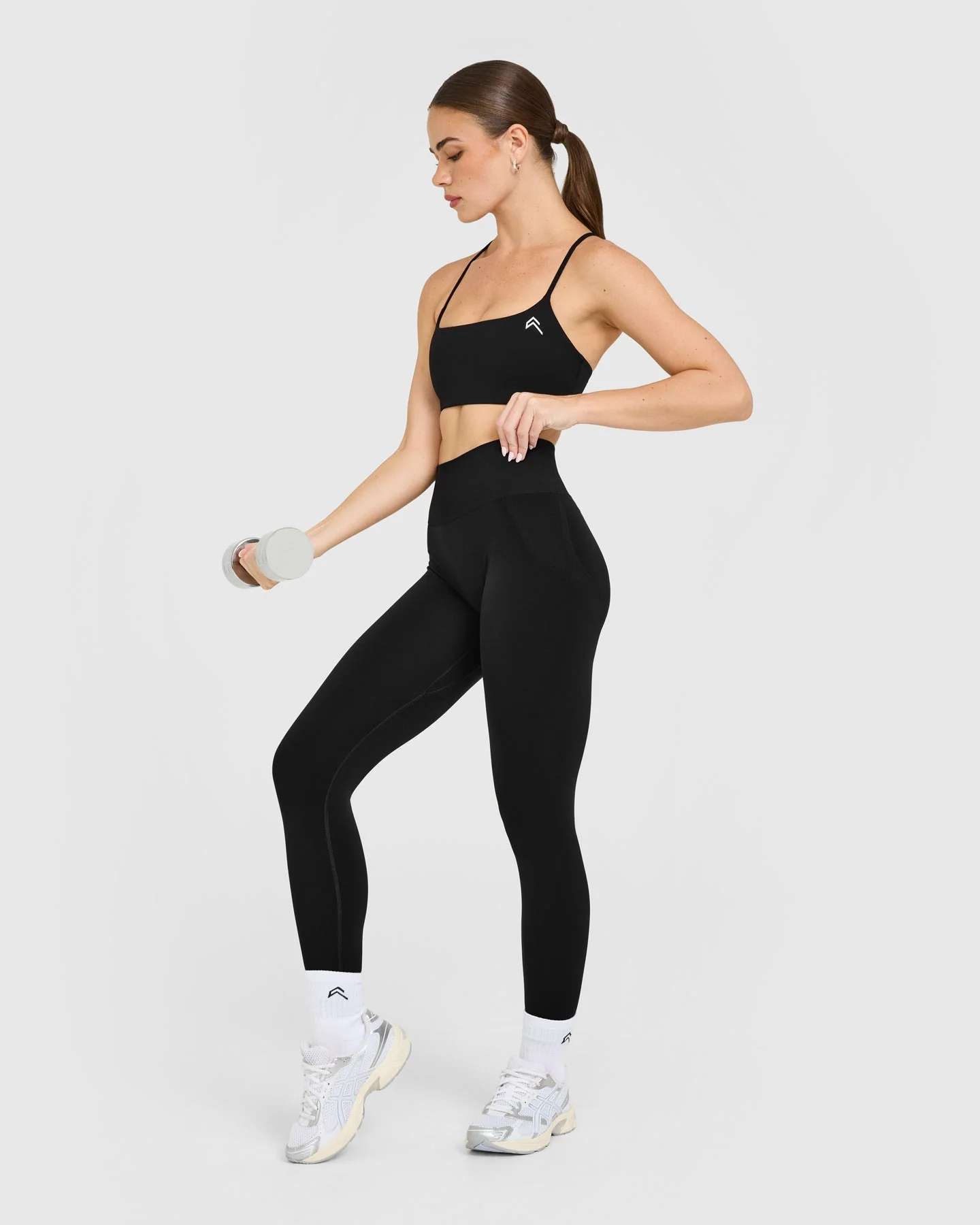 EasyLift™ Strappy Sports Bra with White Logo | Black - Image 3