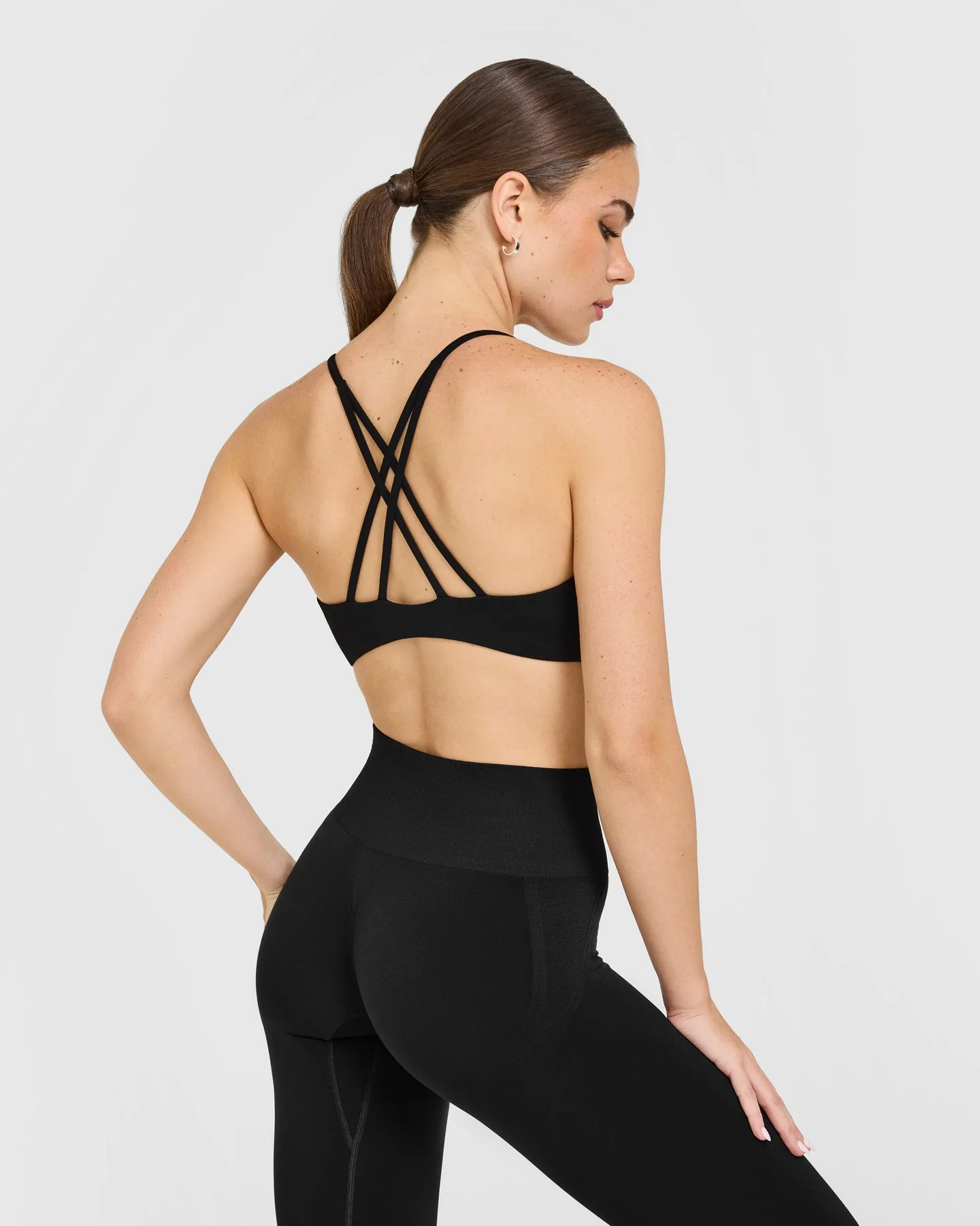 EasyLift™ Strappy Sports Bra with White Logo | Black - Image 6