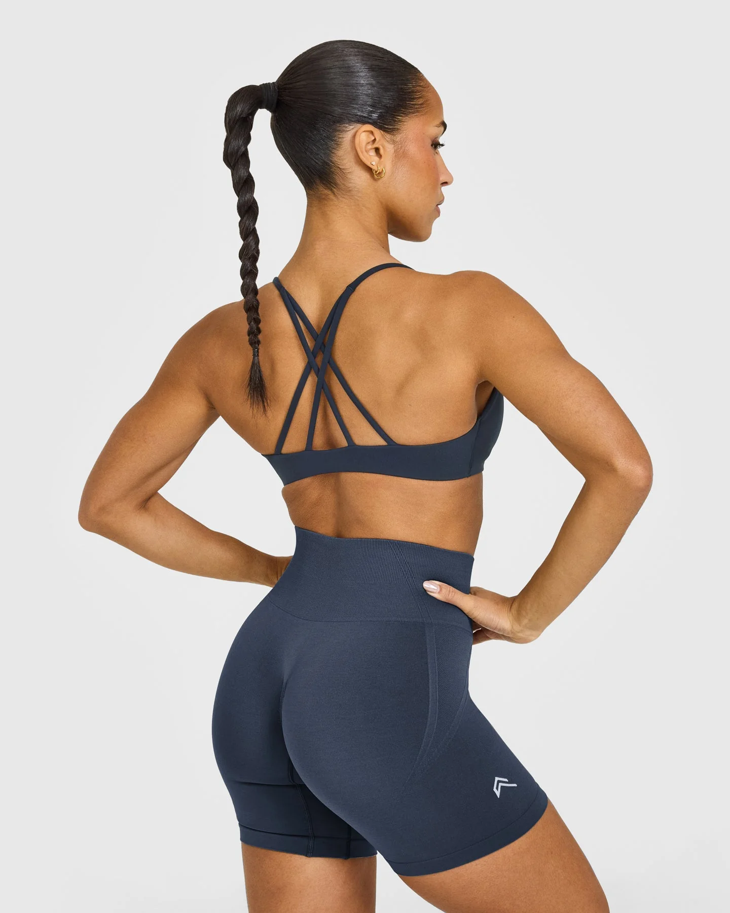 EasyLift™ Strappy Sports Bra with White Logo | True Blue - Image 2