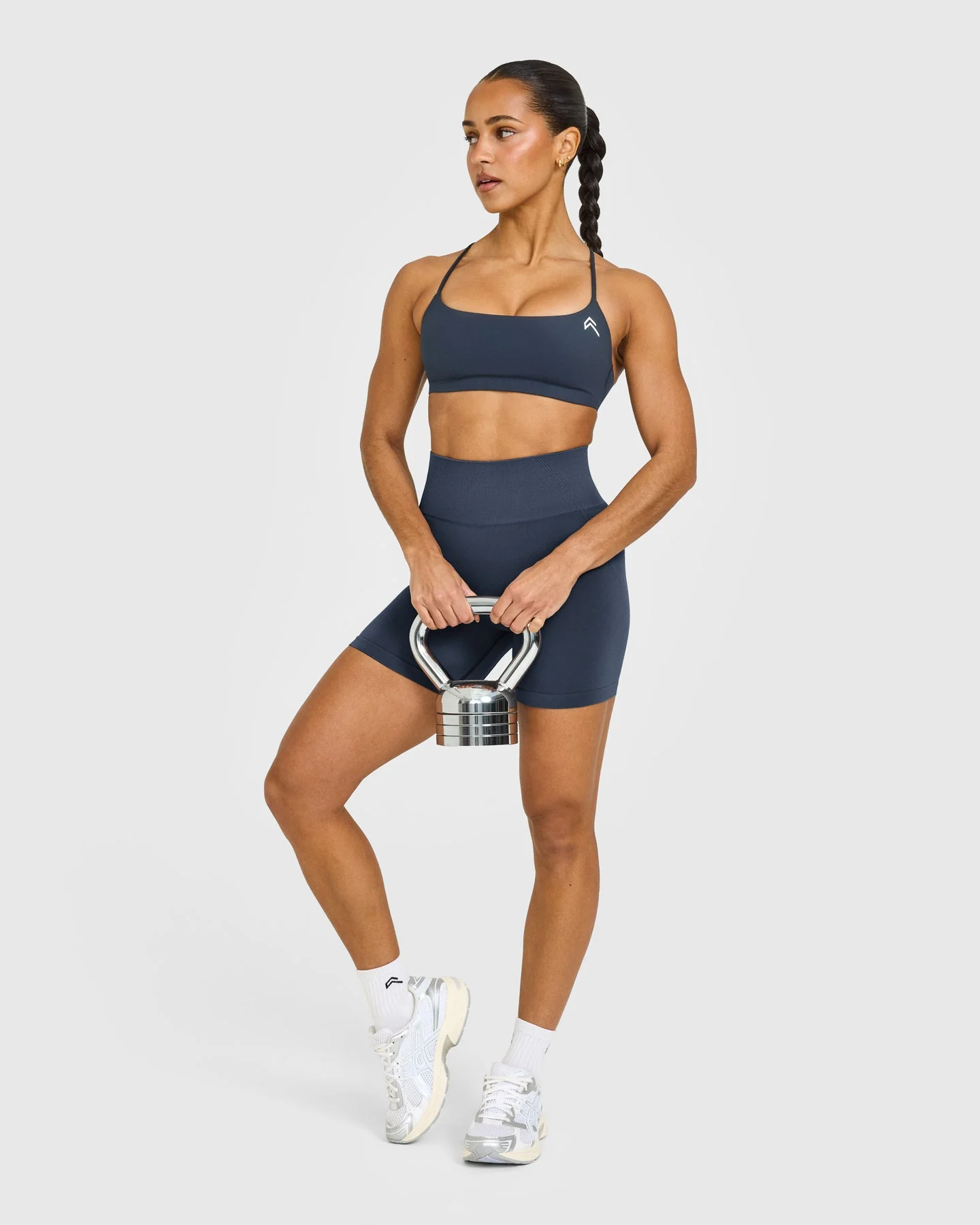 EasyLift™ Strappy Sports Bra with White Logo | True Blue - Image 3
