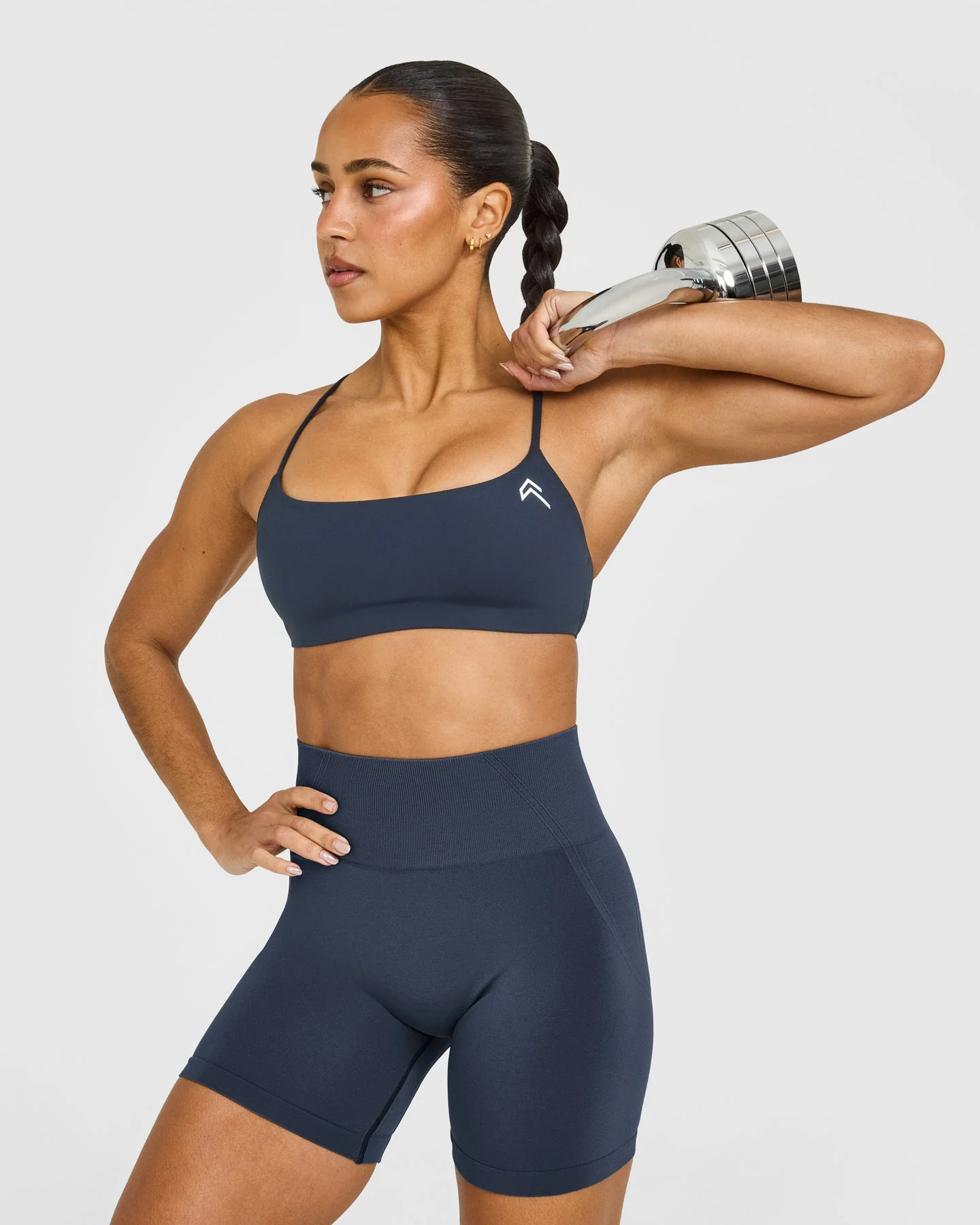 EasyLift™ Strappy Sports Bra with White Logo | True Blue - Image 6
