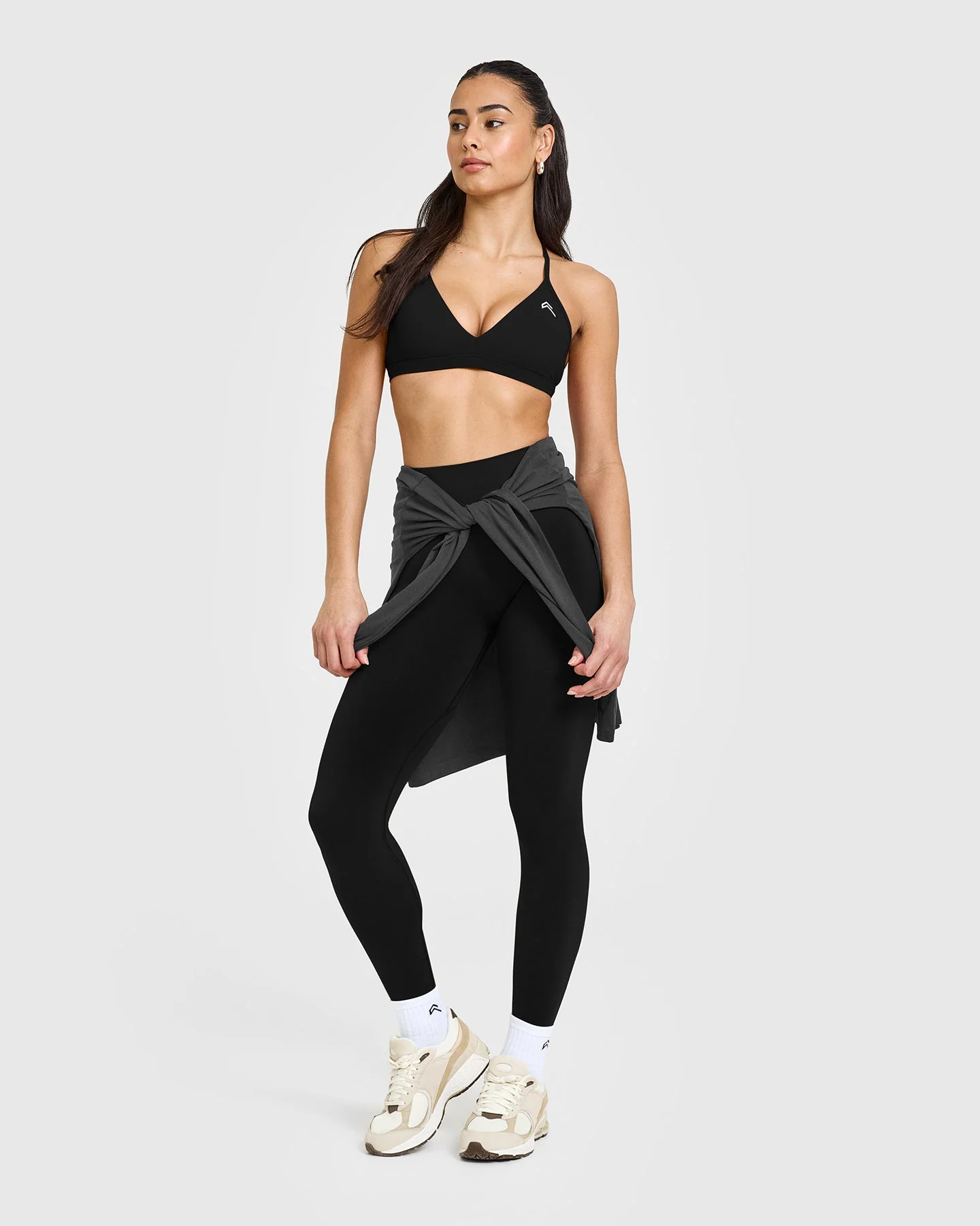 EasyLift™ Ultra Minimal V Neck Bralette with White Logo | Black - Image 3