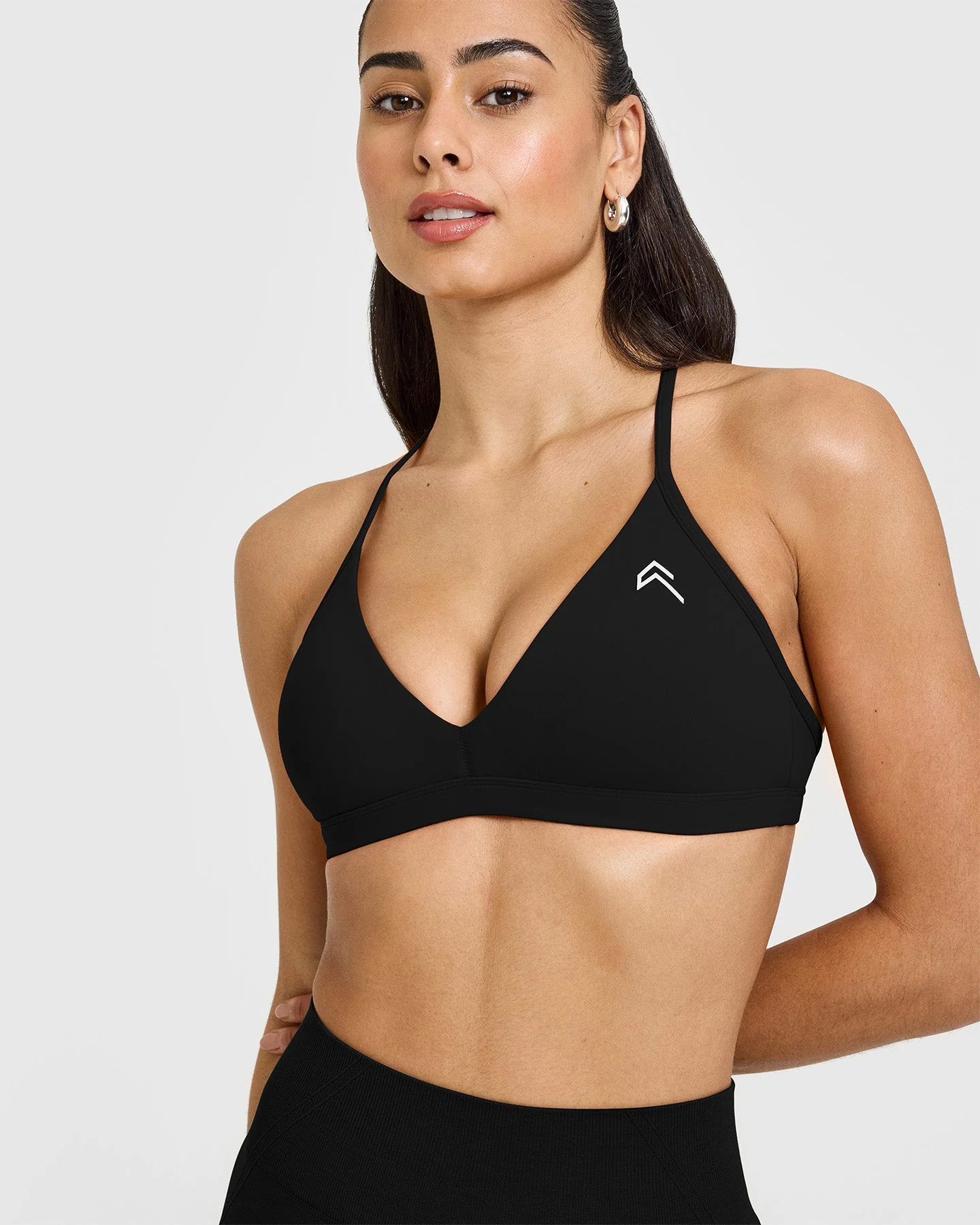 EasyLift™ Ultra Minimal V Neck Bralette with White Logo | Black - Image 4