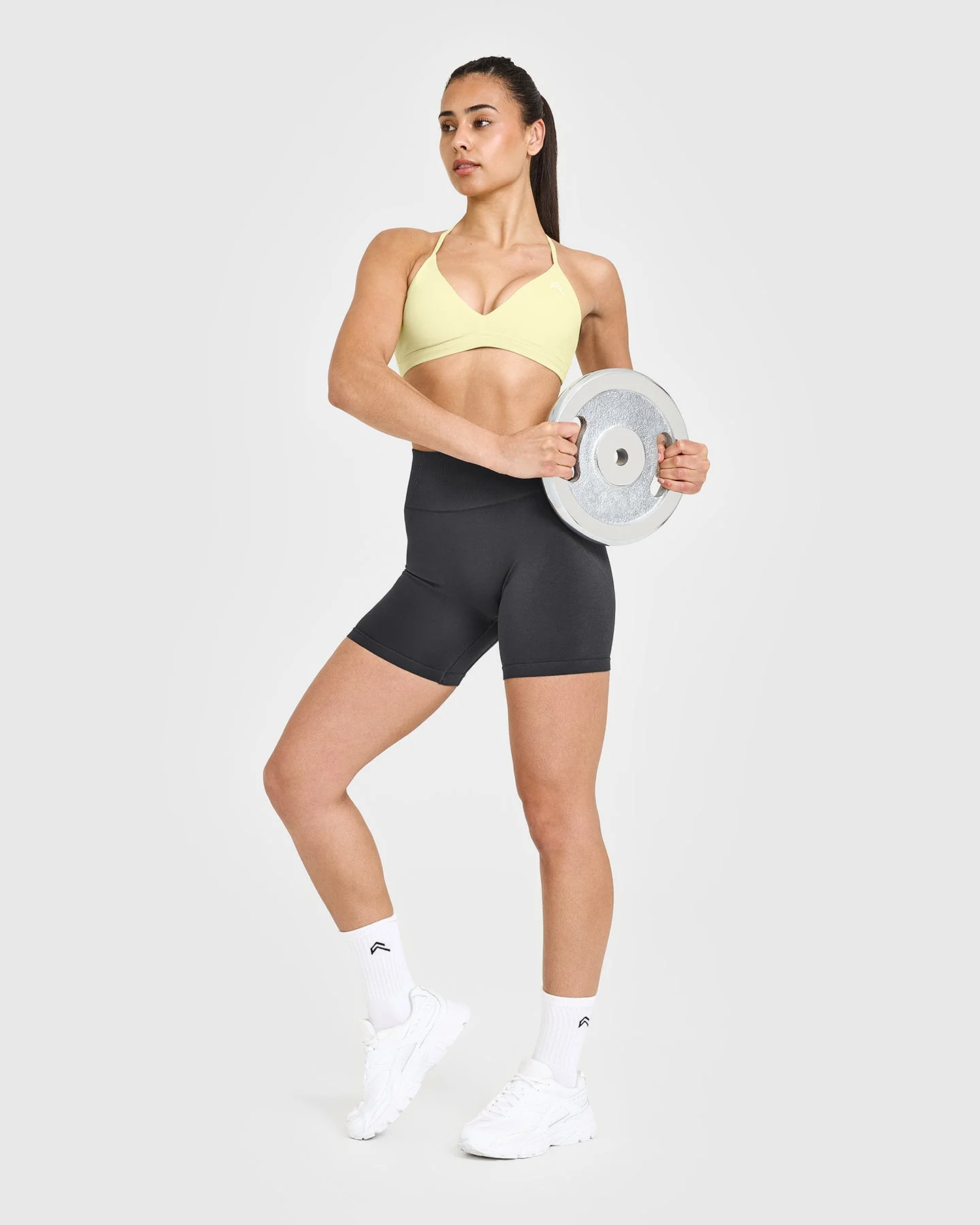 EasyLift™ Ultra Minimal V Neck Bralette with White Logo | Pastel Yellow - Image 3