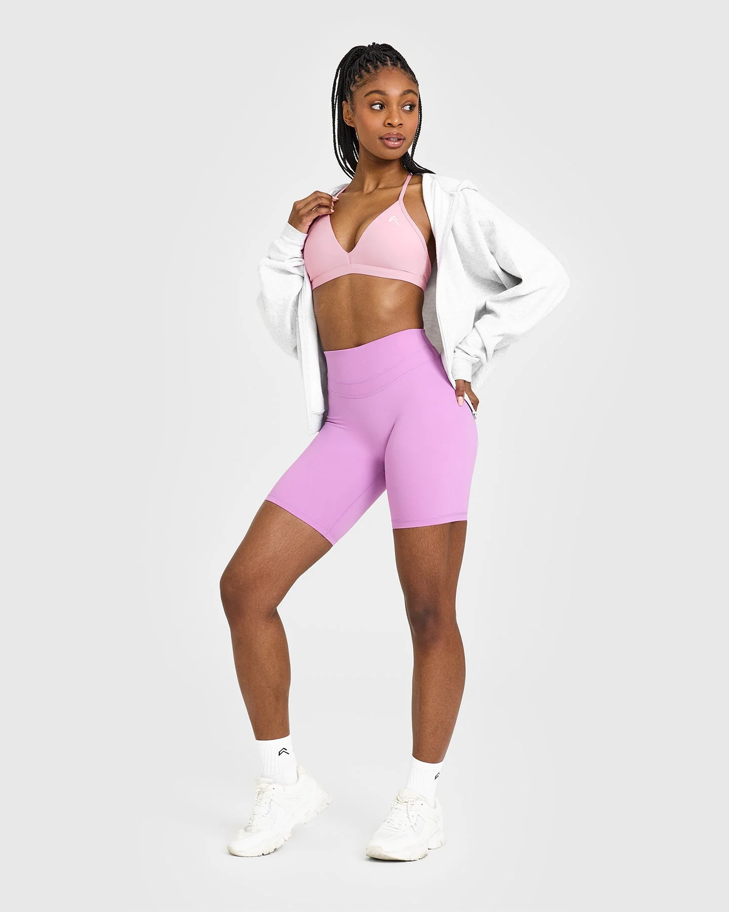 EasyLift™ Ultra Minimal V Neck Bralette with White Logo | Petal Pink - Image 3