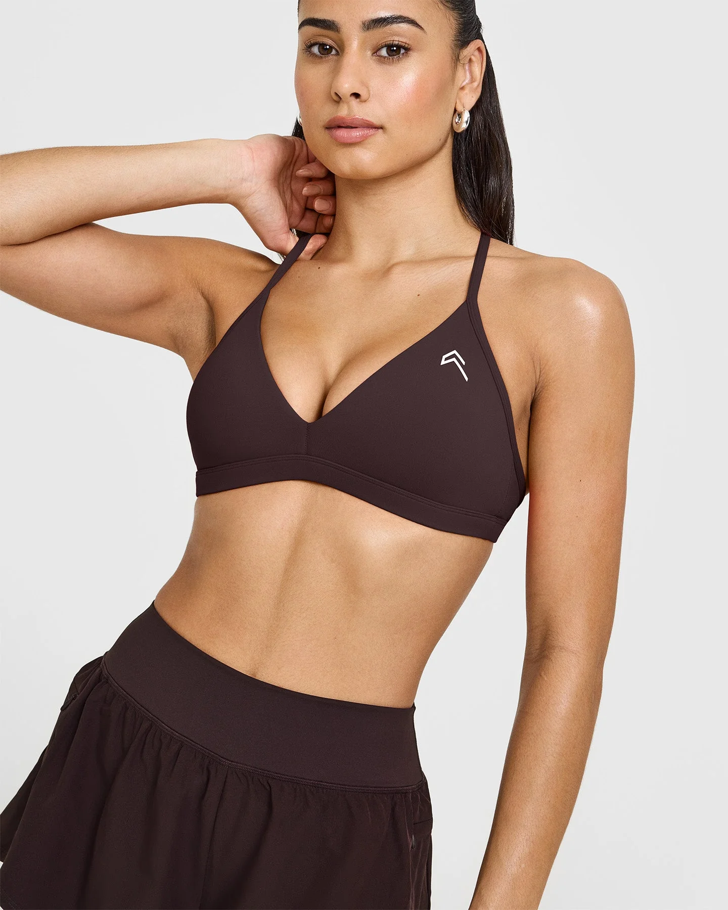EasyLift™ Ultra Minimal V Neck Bralette with White Logo | Plum Brown - Image 5