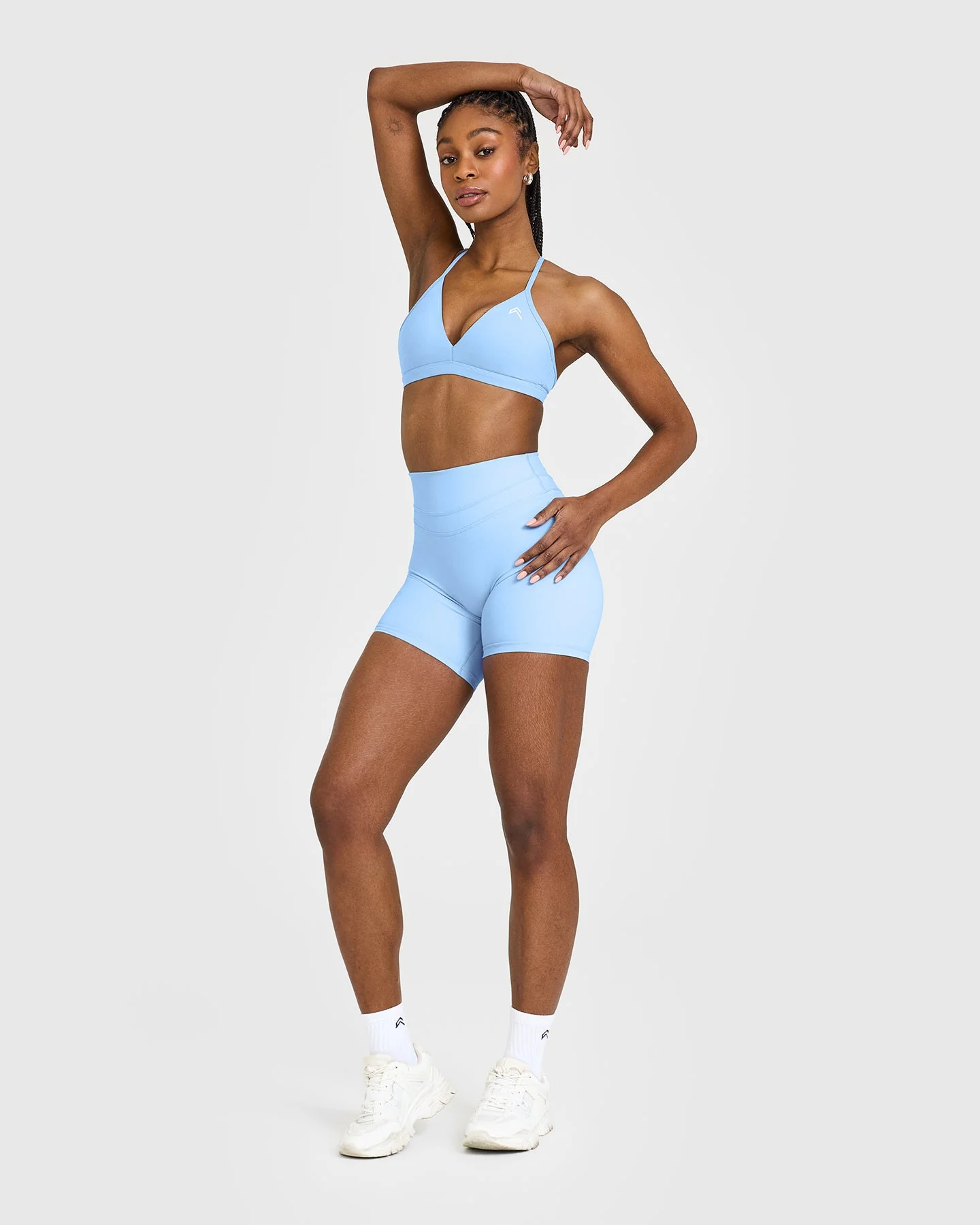 EasyLift™ Ultra Minimal V Neck Bralette with White Logo | Powdered Blue - Image 3