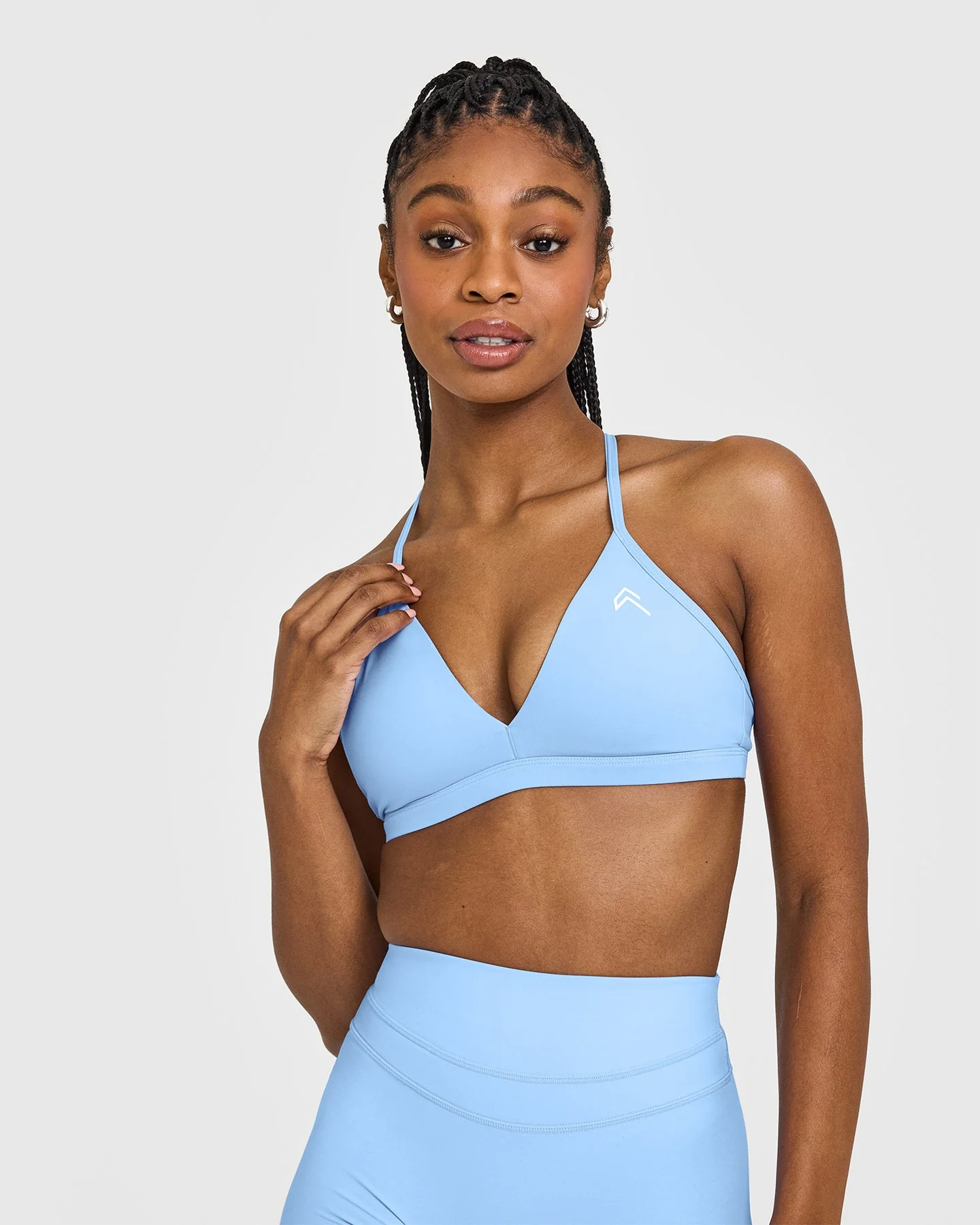 EasyLift™ Ultra Minimal V Neck Bralette with White Logo | Powdered Blue - Image 4
