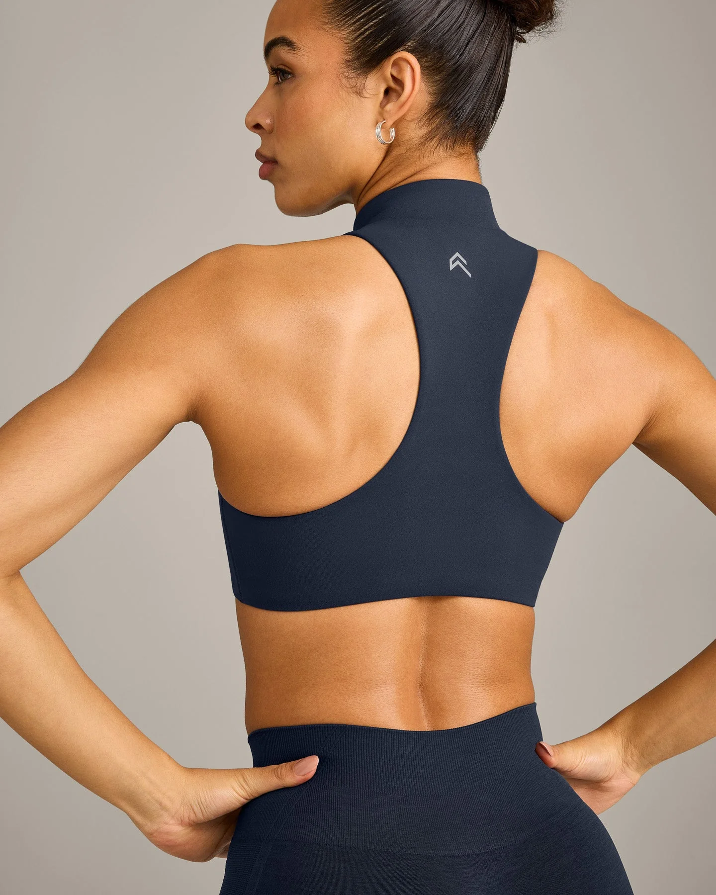 EasyLift™ Zip High Neck Sports Bra with Grey Logo | True Blue - Image 4