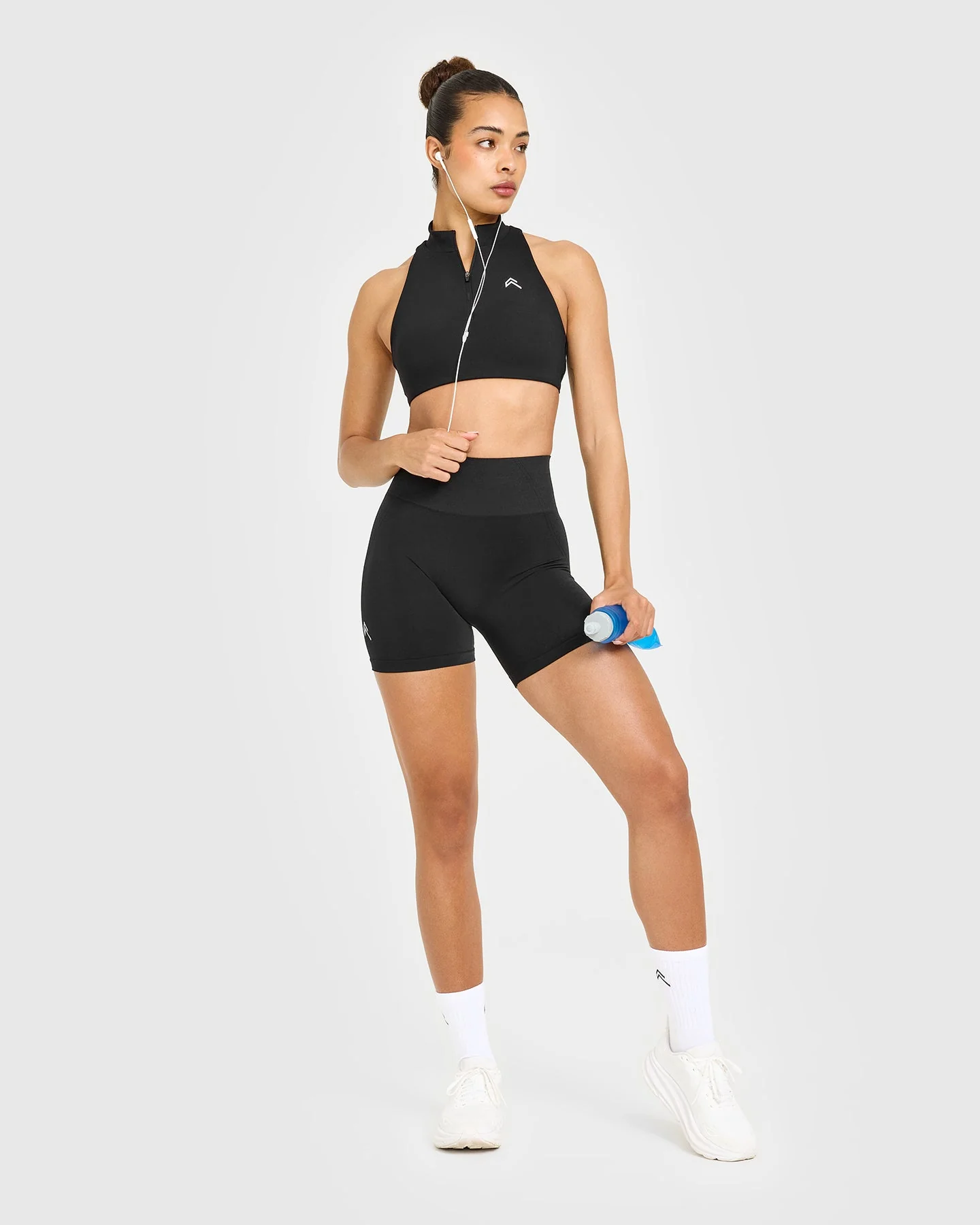 EasyLift™ Zip High Neck Sports Bra with White Logo | Black - Image 3