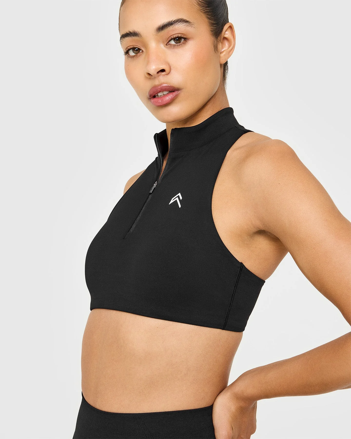 EasyLift™ Zip High Neck Sports Bra with White Logo | Black - Image 4