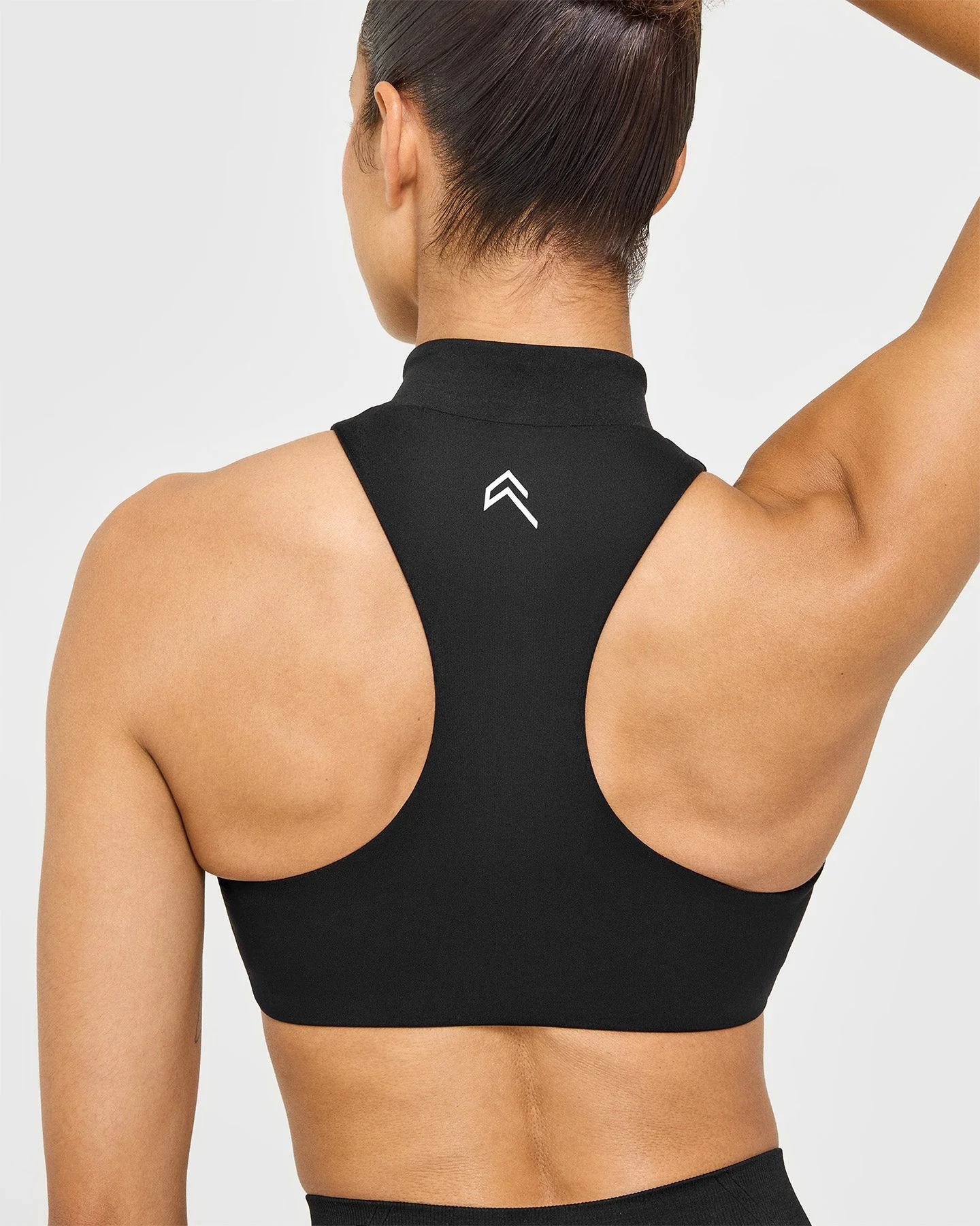 EasyLift™ Zip High Neck Sports Bra with White Logo | Black - Image 5