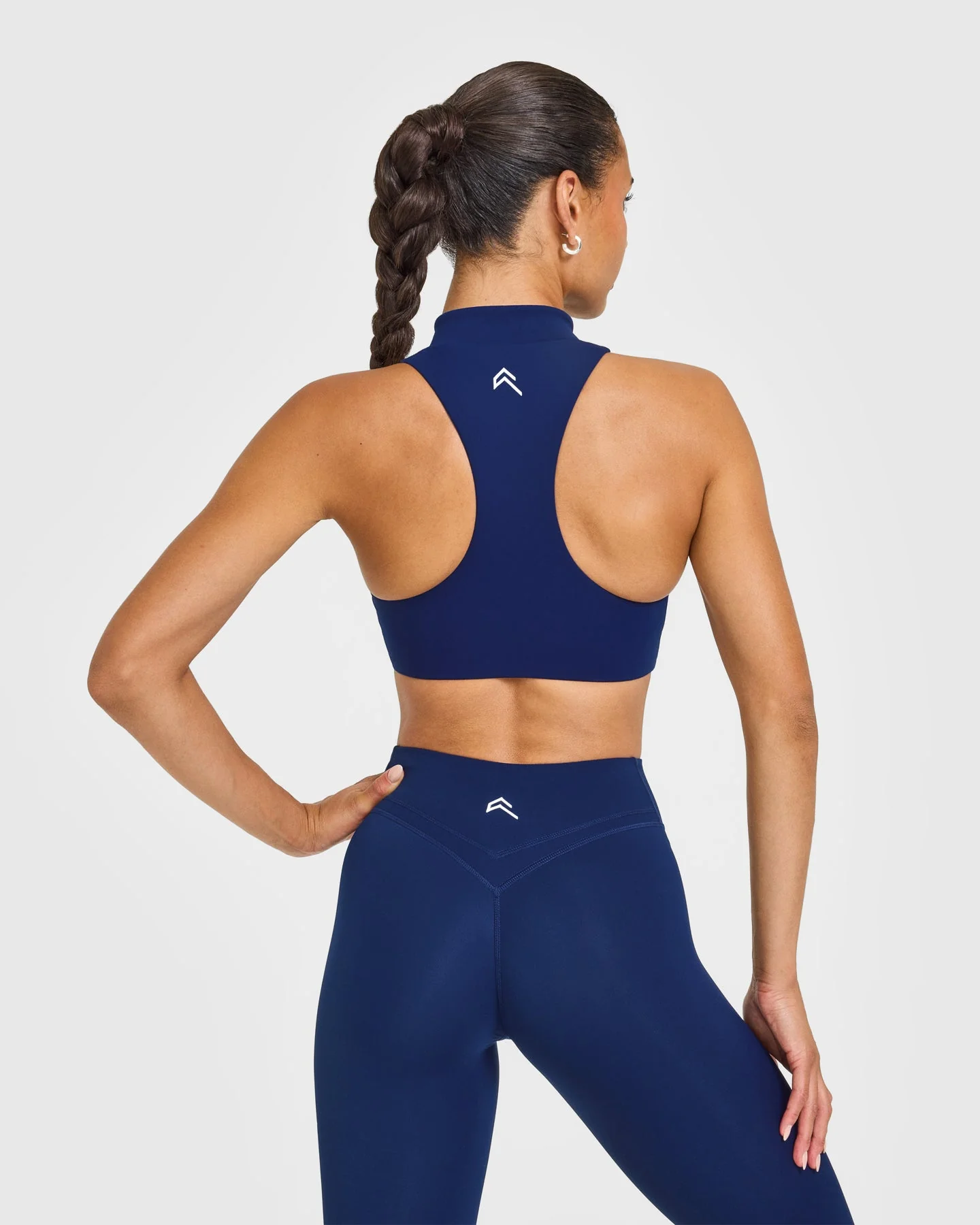 EasyLift™ Zip High Neck Sports Bra with White Logo | Midnight - Image 5