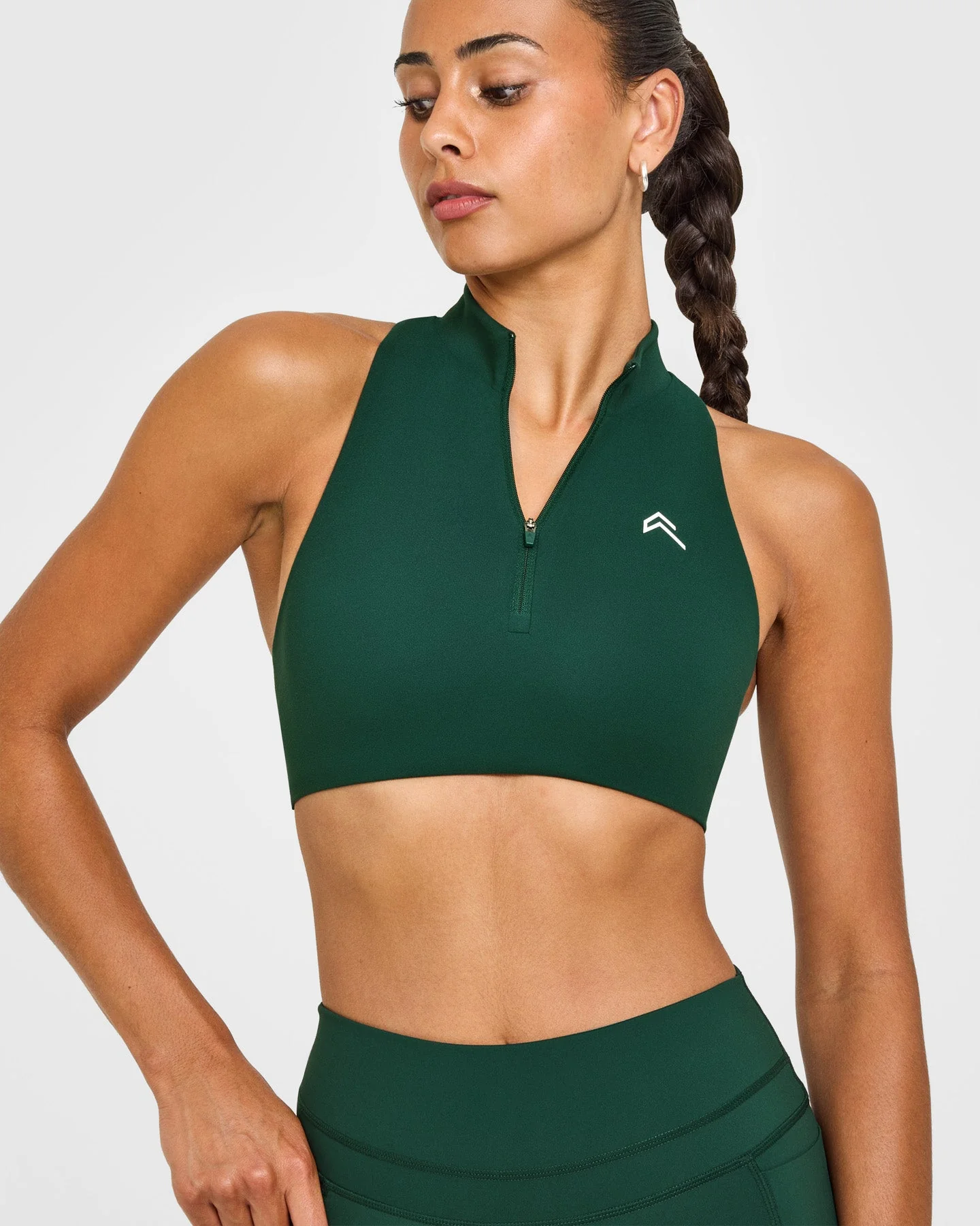 EasyLift™ Zip High Neck Sports Bra with White Logo | Racing Green - Image 5