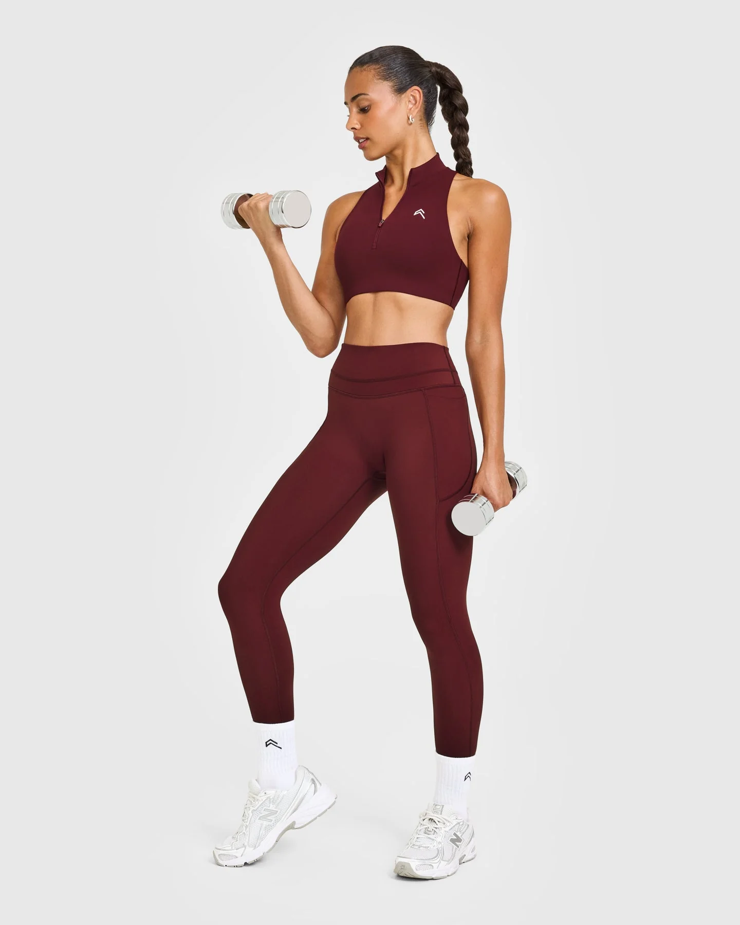 EasyLift™ Zip High Neck Sports Bra with White Logo | Rosewood - Image 3