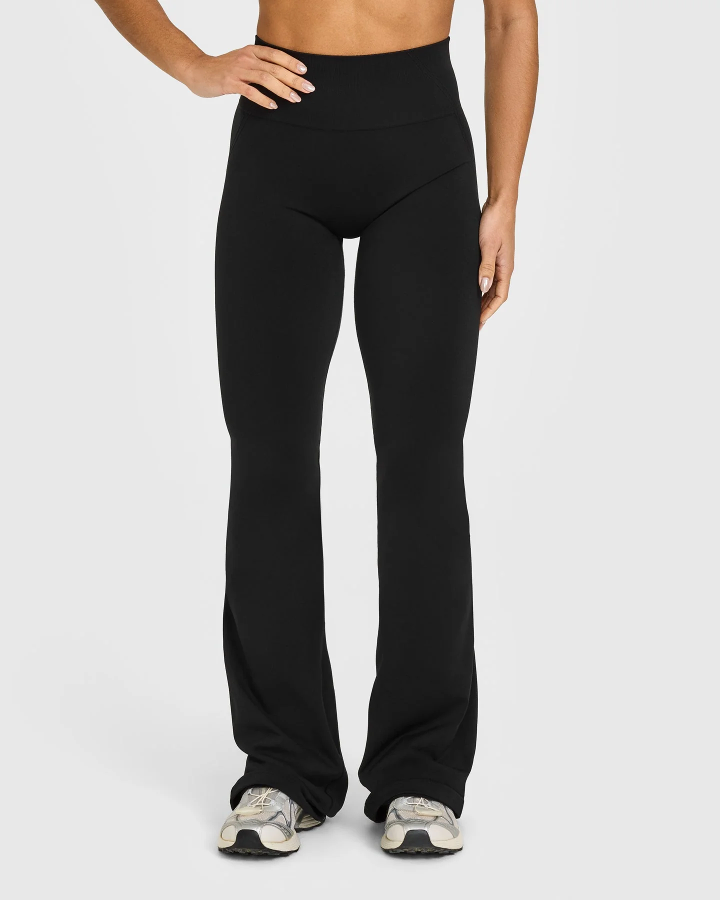 EffortlessLift™ Seamless Flared Bottoms with White Logo | Black - Image 2