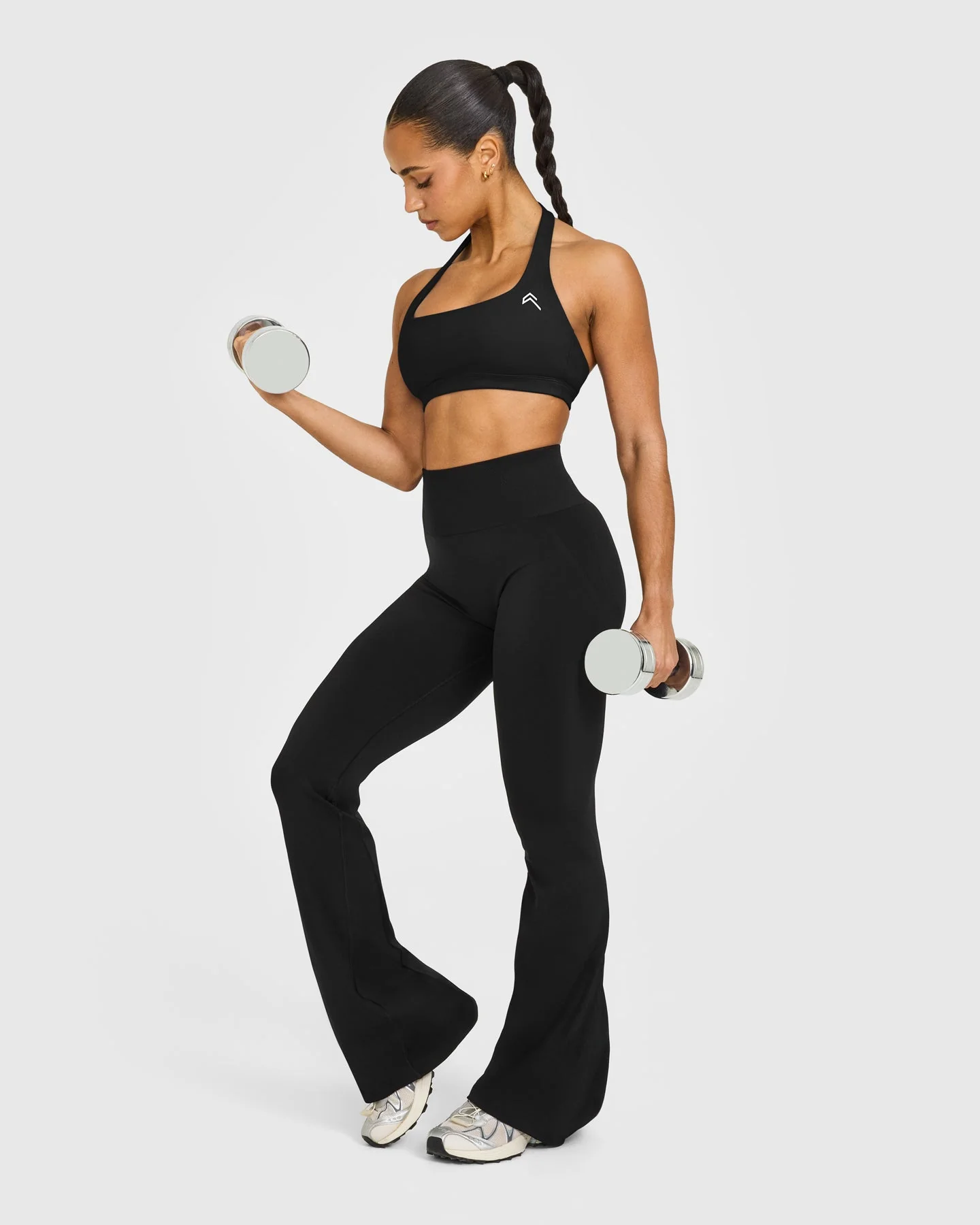 EffortlessLift™ Seamless Flared Bottoms with White Logo | Black - Image 3