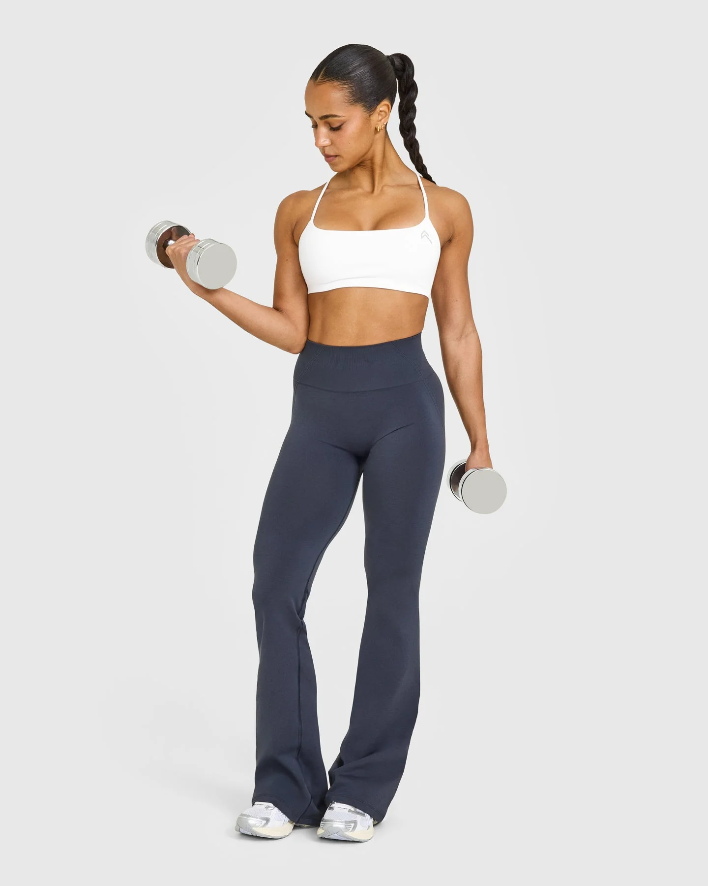 EffortlessLift™ Seamless Flared Bottoms with White Logo | True Blue - Image 3