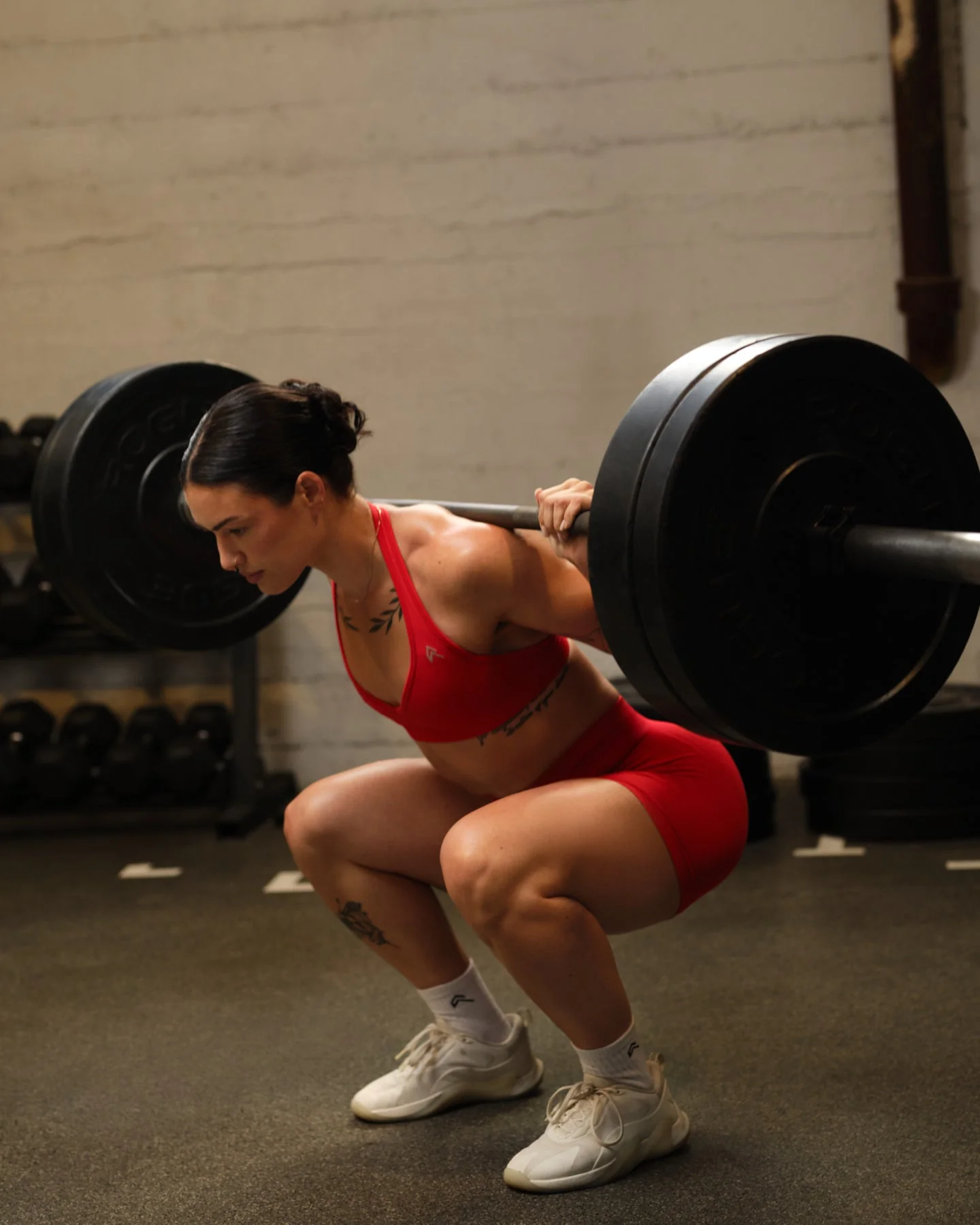 EffortlessLift™ Seamless Halter Neck Sports Bra with Grey Logo | Fiery Red - Image 2
