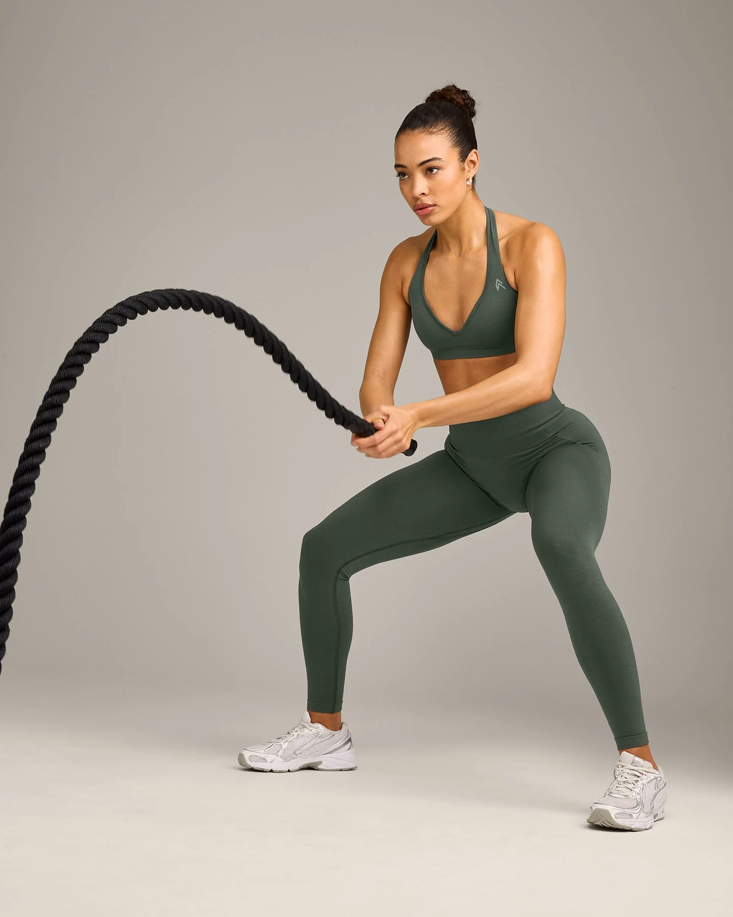 EffortlessLift™ Seamless Leggings with Grey Logo | Dark Khaki - Image 6