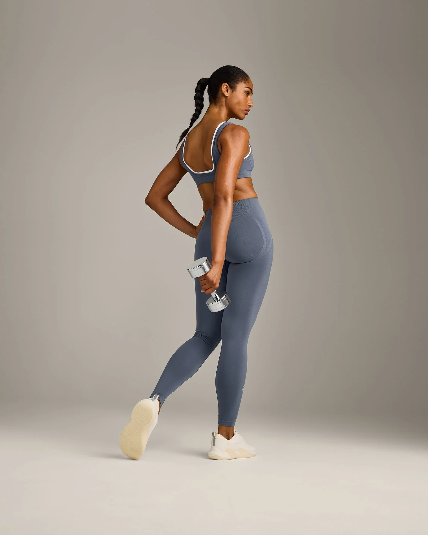 EffortlessLift™ Seamless Leggings with Grey Logo | Light Granite Blue - Image 3