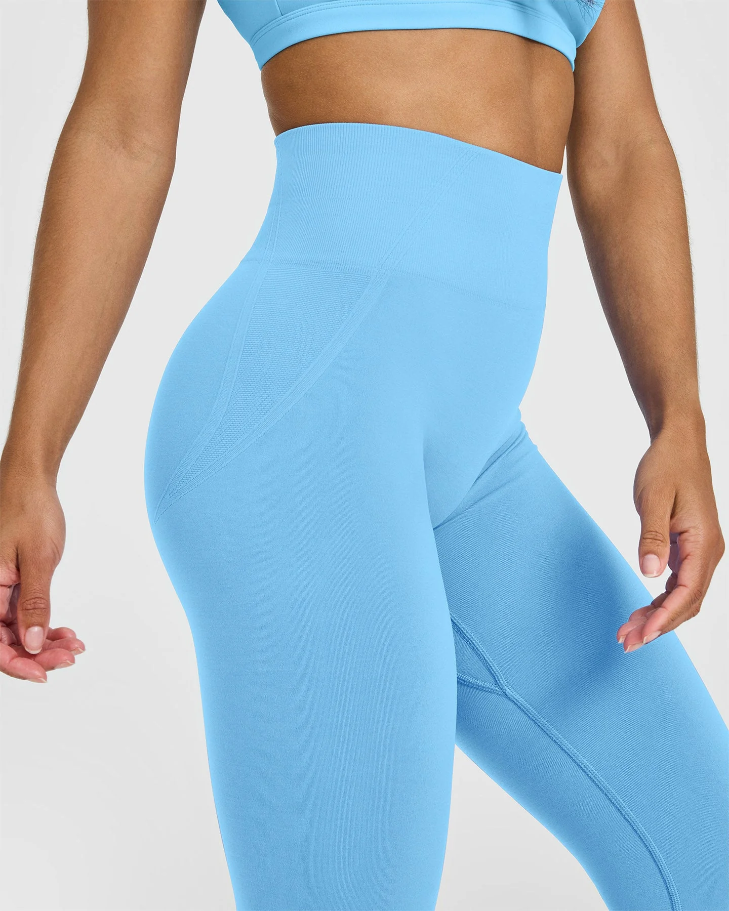 EffortlessLift™ Seamless Leggings with White Logo | Arctic Blue - Image 5