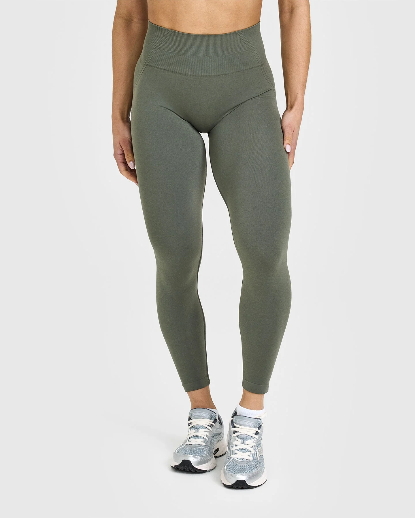 EffortlessLift™ Seamless Leggings with White Logo | Dark Khaki - Image 2