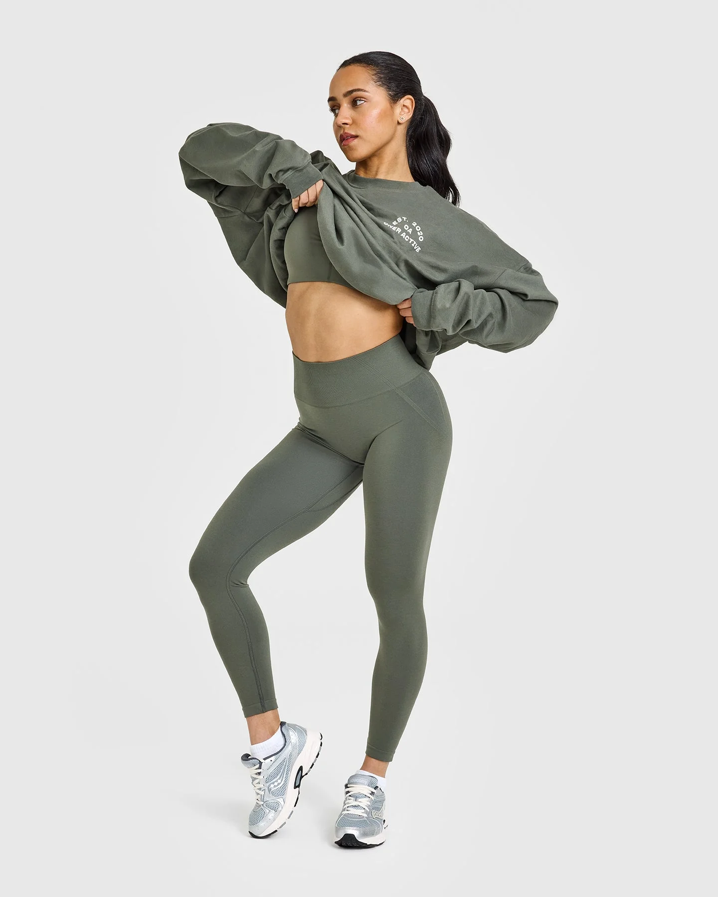 EffortlessLift™ Seamless Leggings with White Logo | Dark Khaki - Image 3