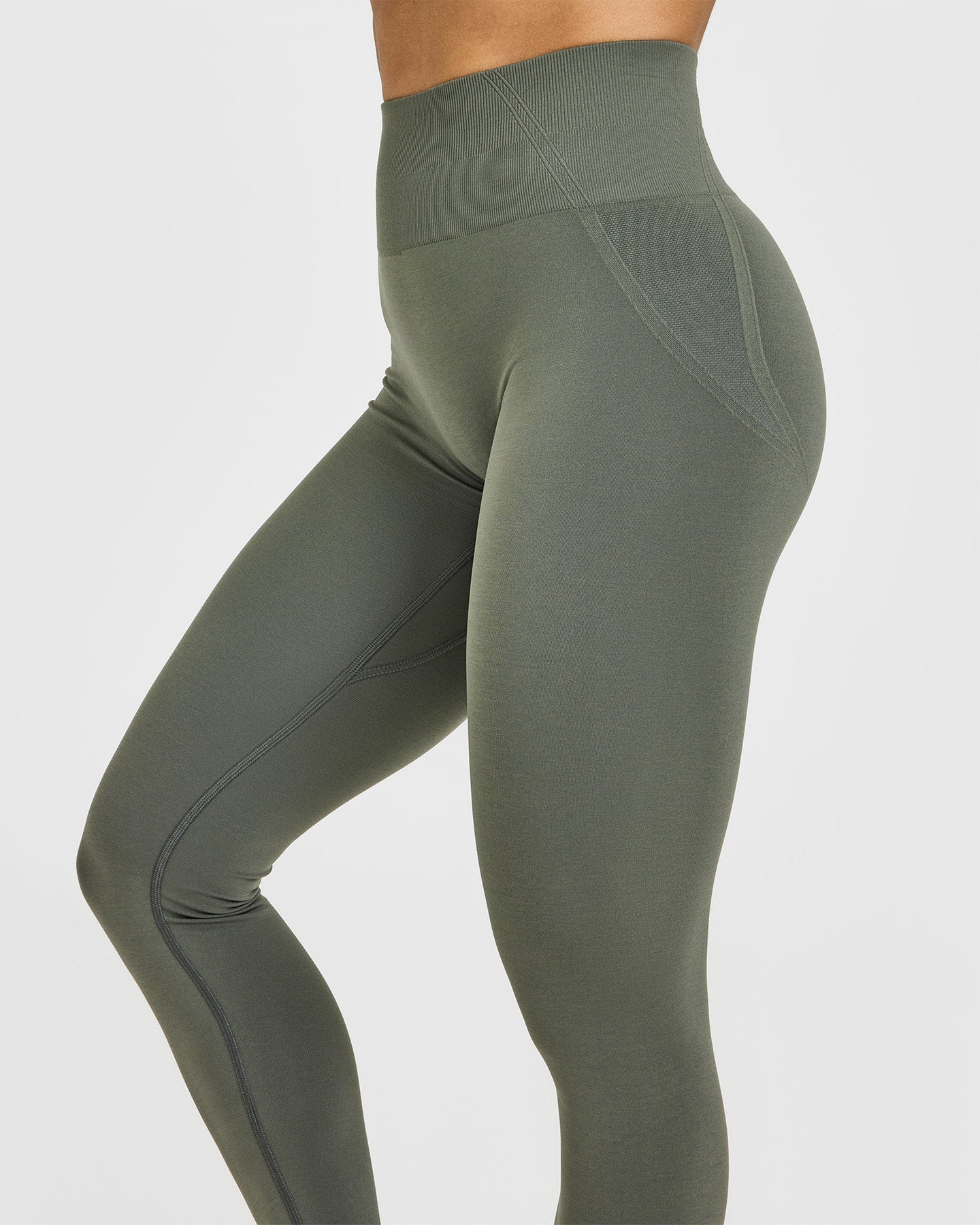EffortlessLift™ Seamless Leggings with White Logo | Dark Khaki - Image 5