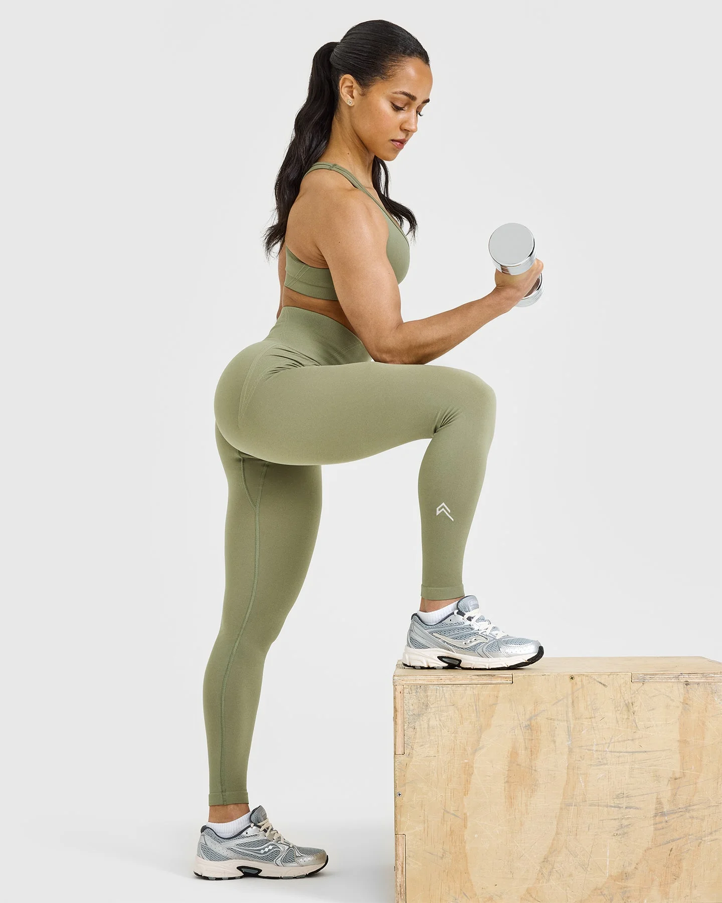 EffortlessLift™ Seamless Leggings with White Logo | Deep Sage Green - Image 6