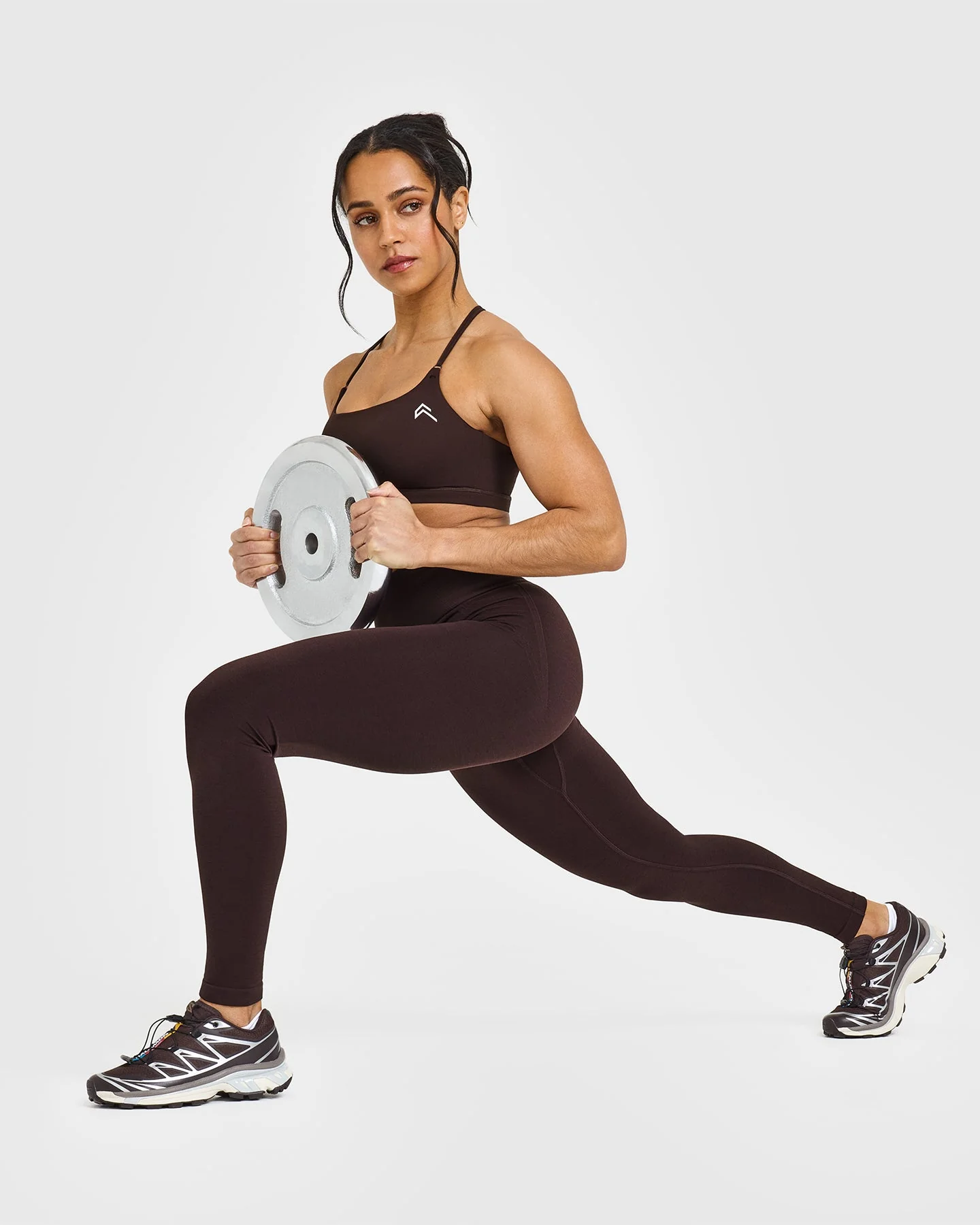 EffortlessLift™ Seamless Leggings with White Logo | Plum Brown - Image 3