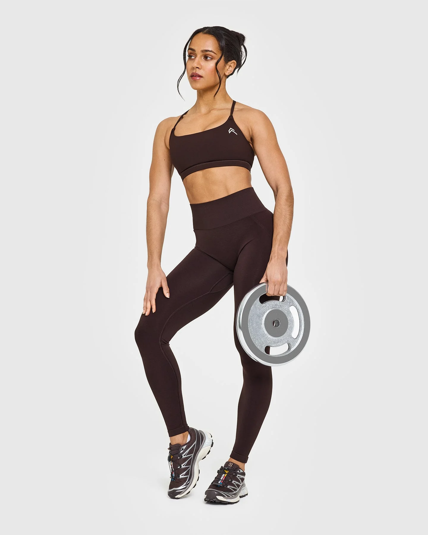 EffortlessLift™ Seamless Leggings with White Logo | Plum Brown - Image 6