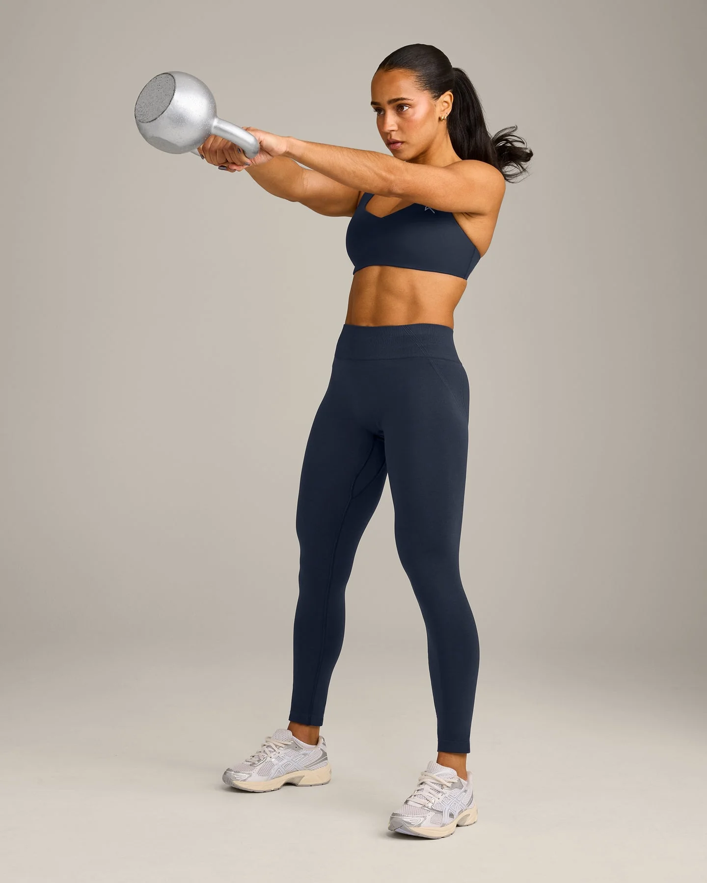 EffortlessLift™ Seamless Mid Rise Leggings with Grey Logo | True Blue - Image 3