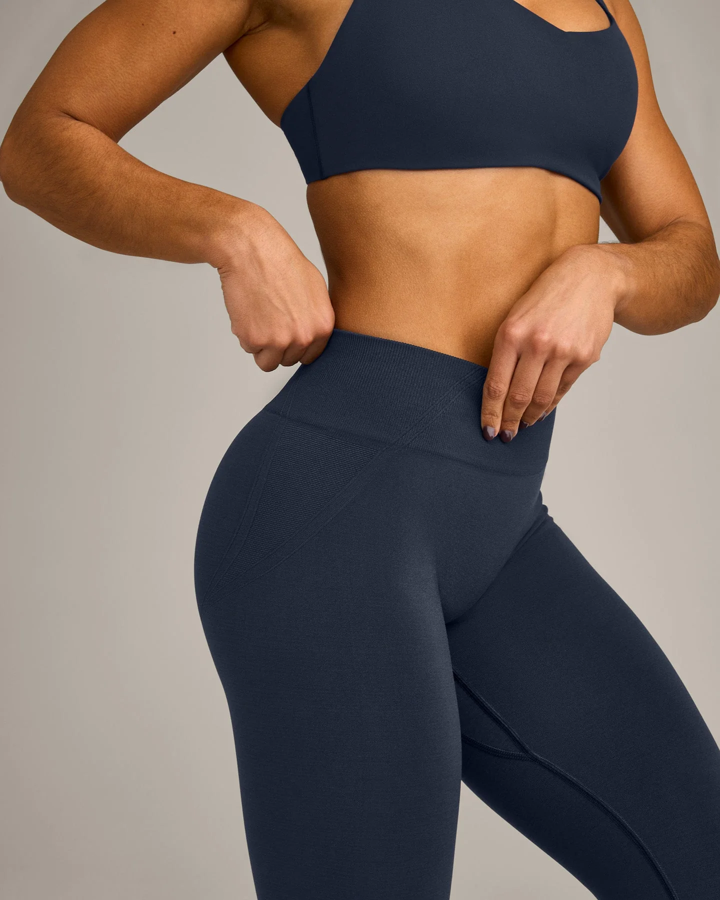 EffortlessLift™ Seamless Mid Rise Leggings with Grey Logo | True Blue - Image 5