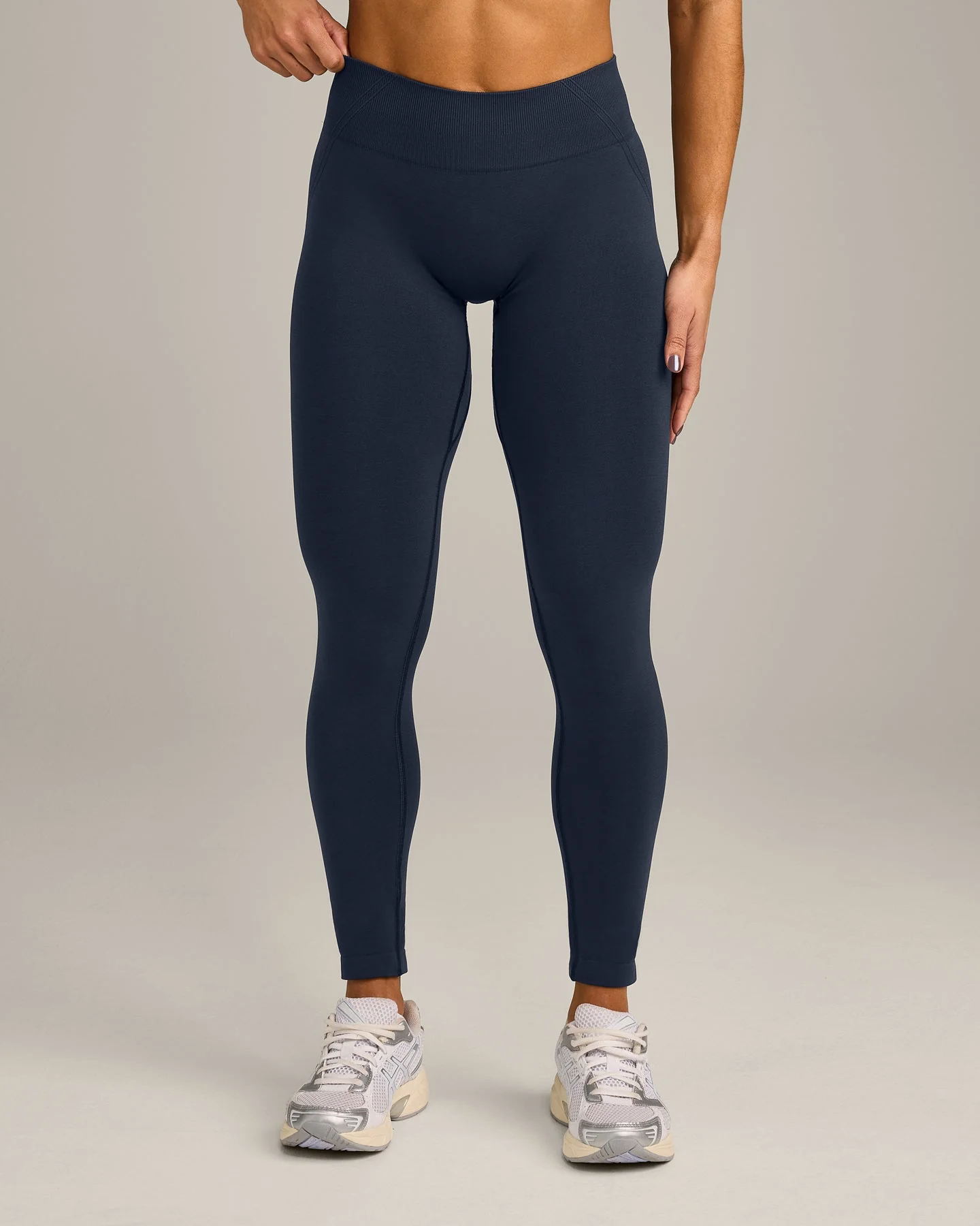 EffortlessLift™ Seamless Mid Rise Leggings with Grey Logo | True Blue - Image 6