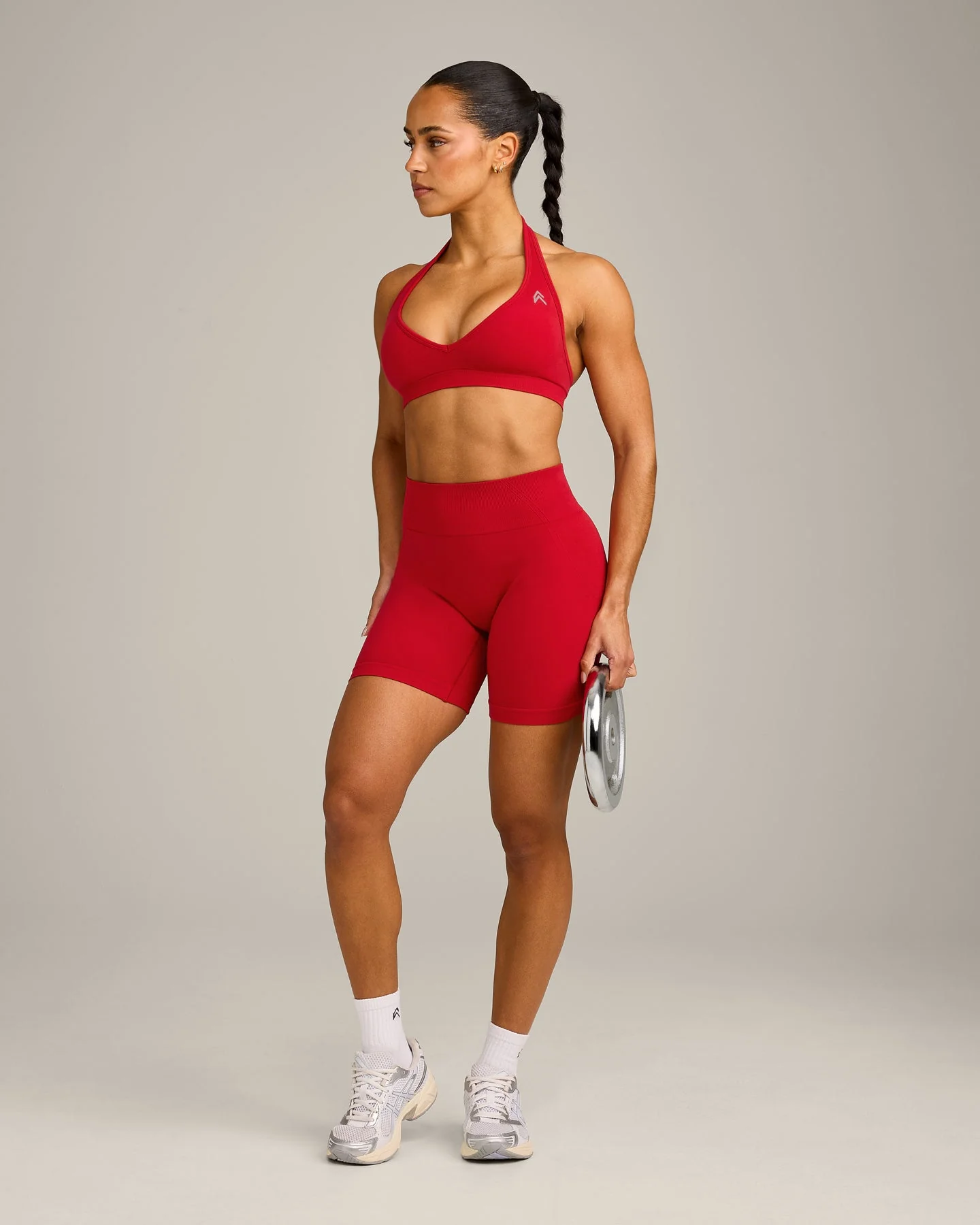 EffortlessLift™ Seamless Mid Rise Shorts with Grey Logo | Fiery Red - Image 3