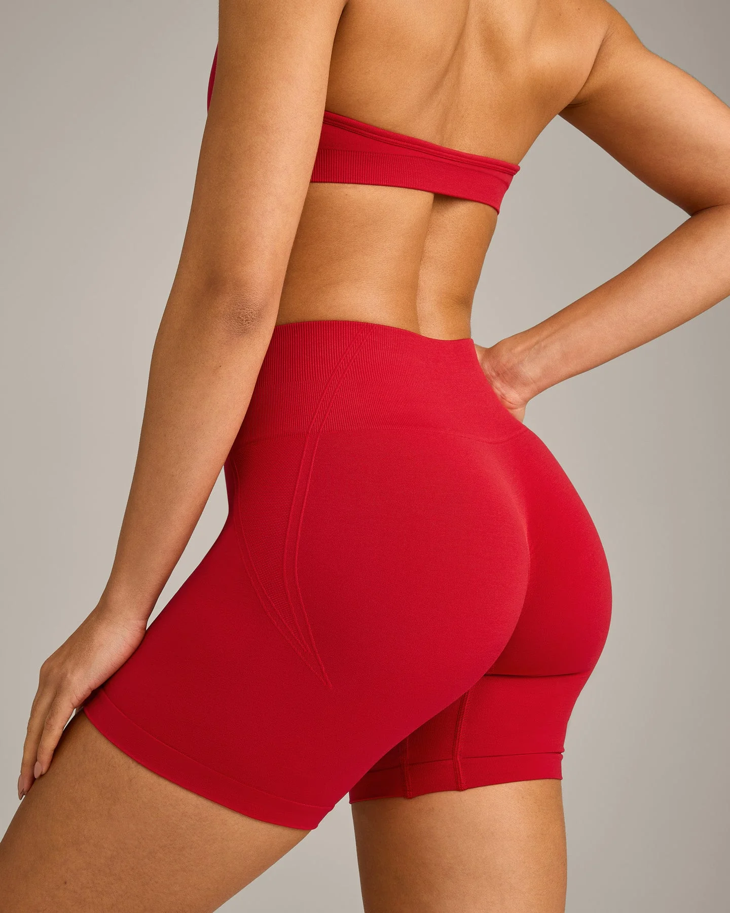 EffortlessLift™ Seamless Shorts with Grey Logo | Fiery Red - Image 5