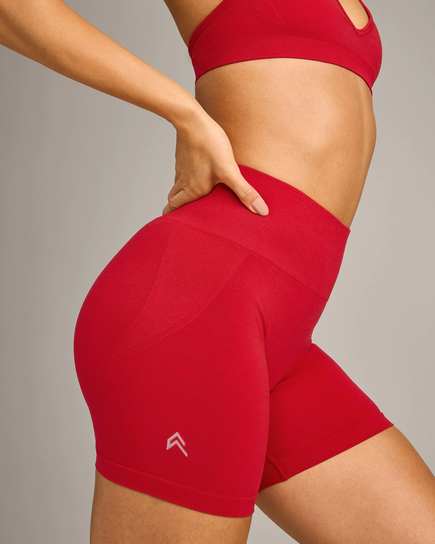EffortlessLift™ Seamless Shorts with Grey Logo | Fiery Red - Image 6