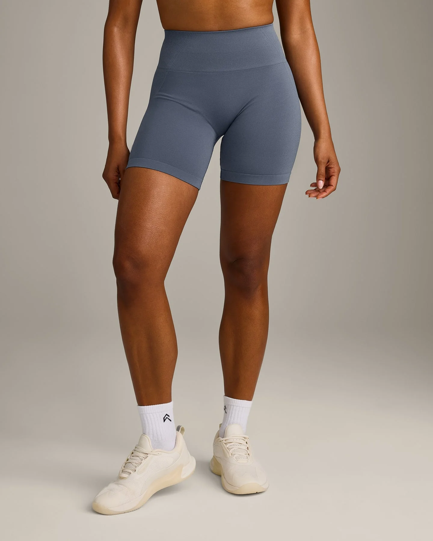 EffortlessLift™ Seamless Shorts with Grey Logo | Light Granite Blue - Image 6