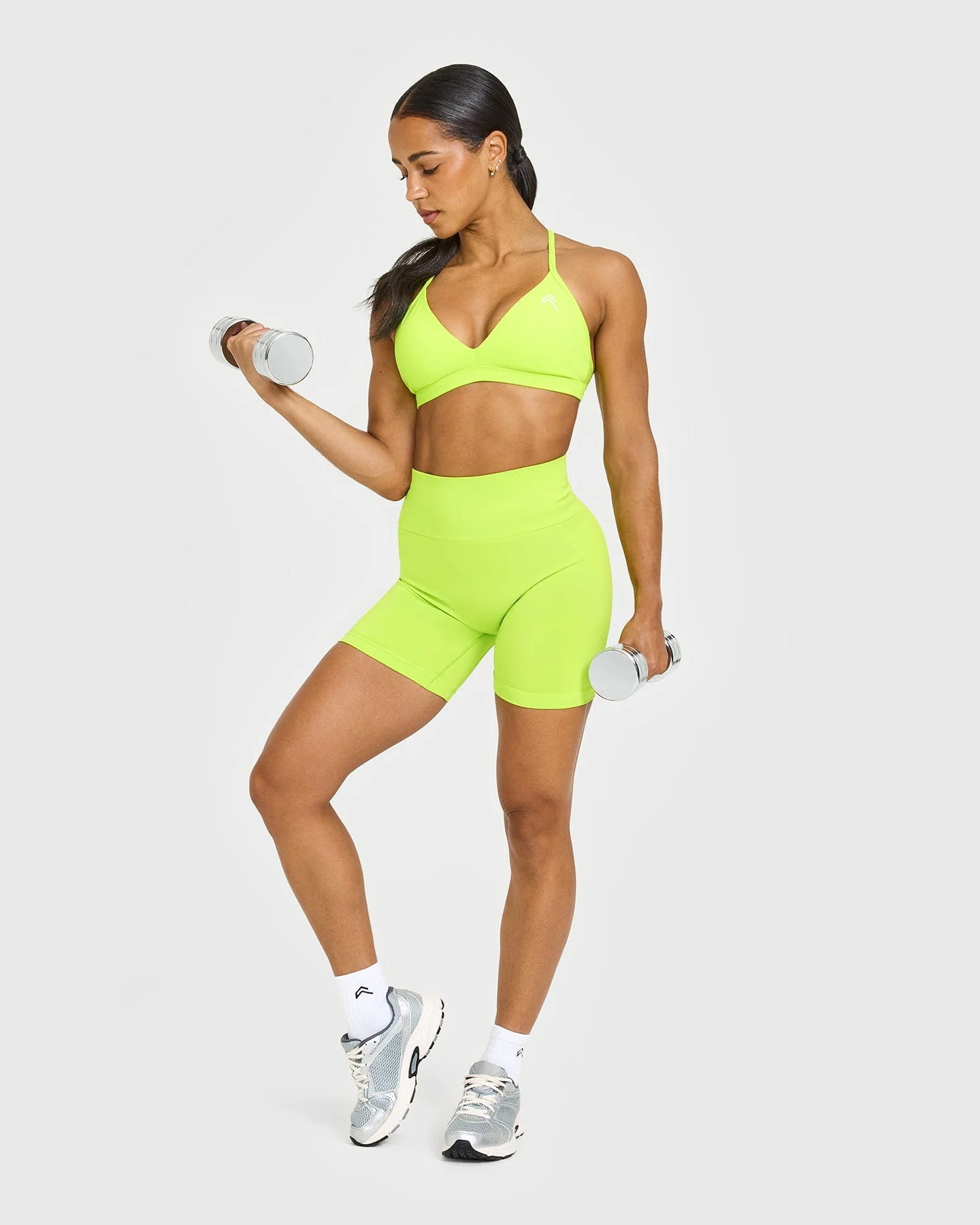 EffortlessLift™ Seamless Shorts with White Logo | Charged Lime Green - Image 3
