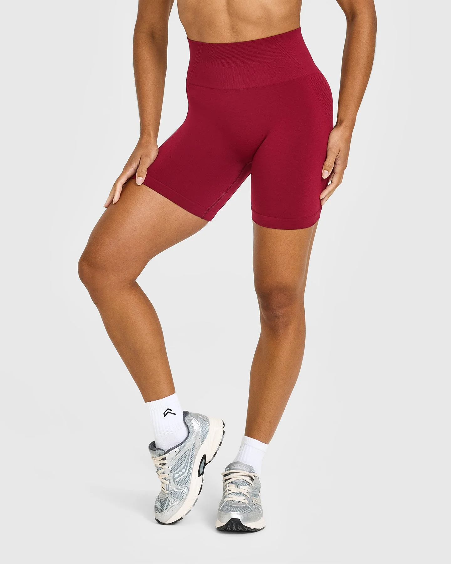 EffortlessLift™ Seamless Shorts with White Logo | Claret Red - Image 2