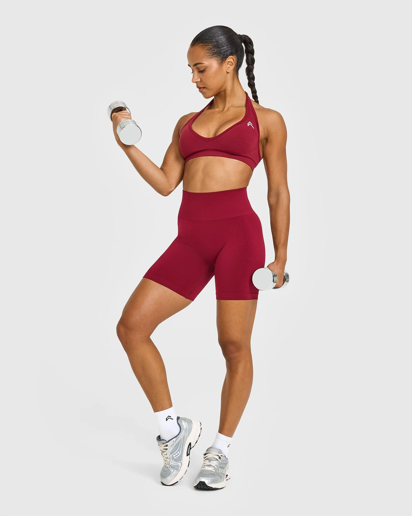 EffortlessLift™ Seamless Shorts with White Logo | Claret Red - Image 3