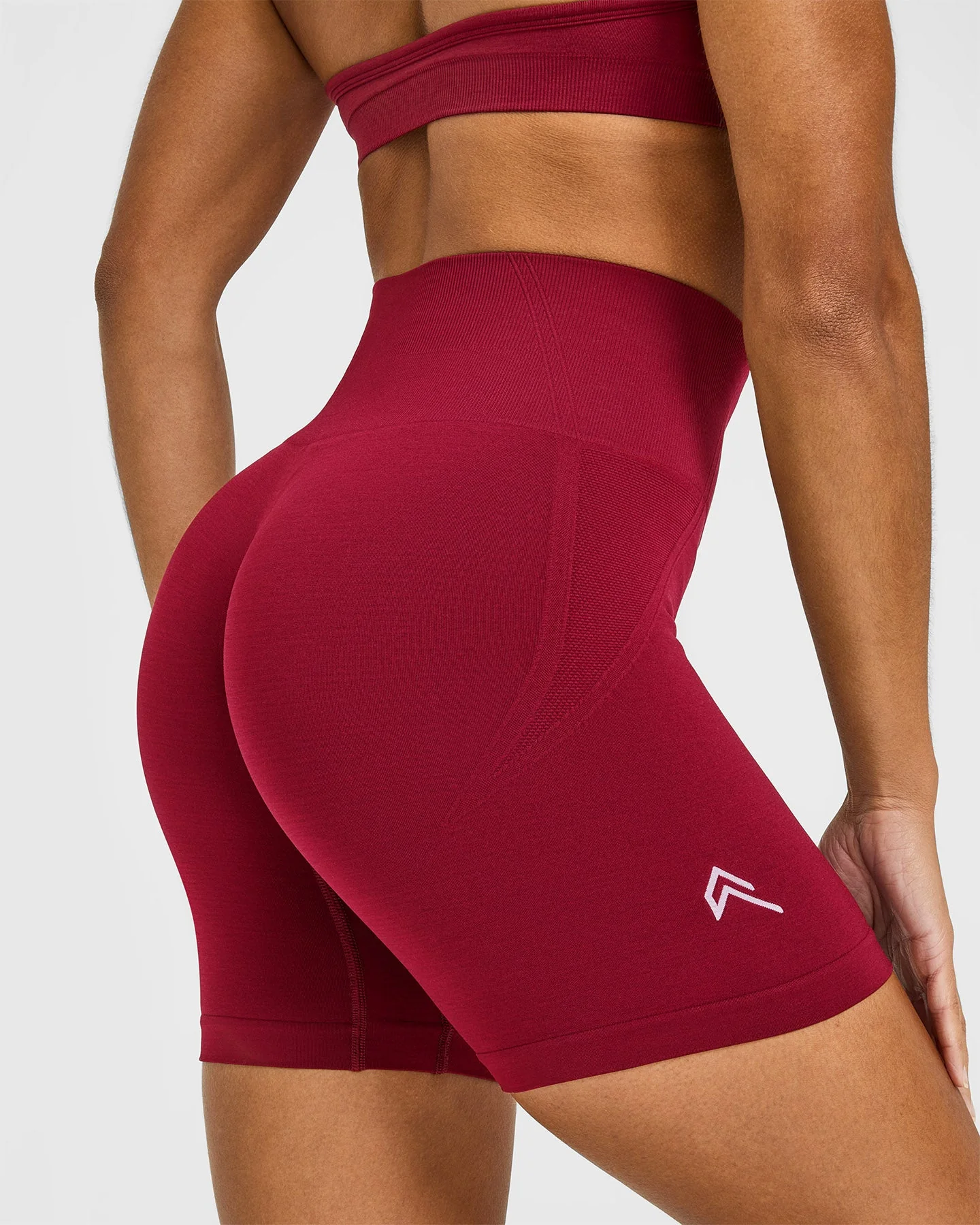 EffortlessLift™ Seamless Shorts with White Logo | Claret Red - Image 4