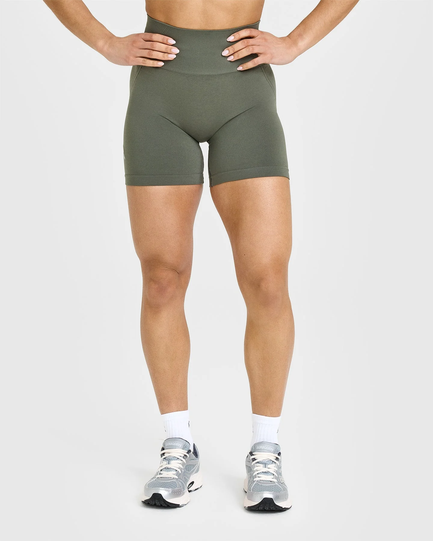 EffortlessLift™ Seamless Shorts with White Logo | Dark Khaki - Image 2