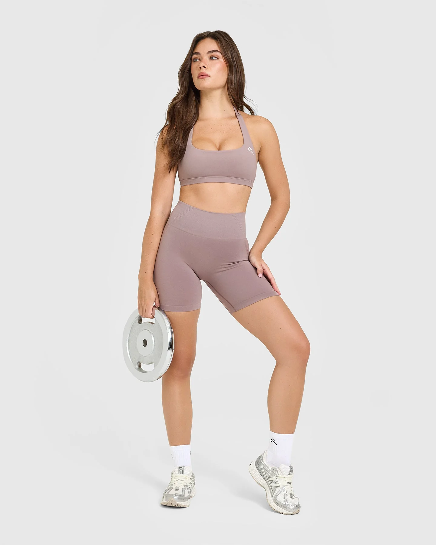 EffortlessLift™ Seamless Shorts with White Logo | Dusty Purple - Image 3