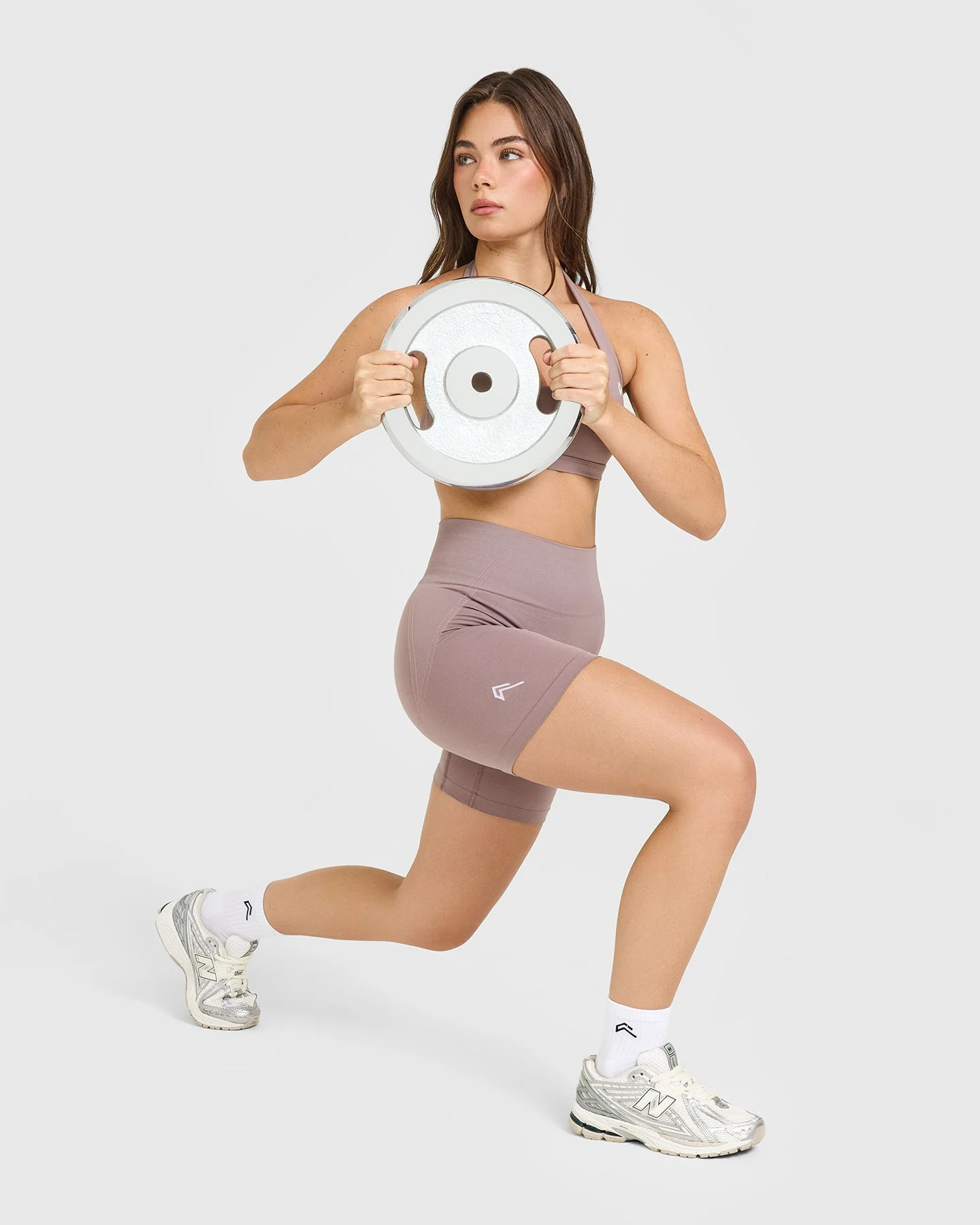 EffortlessLift™ Seamless Shorts with White Logo | Dusty Purple - Image 6