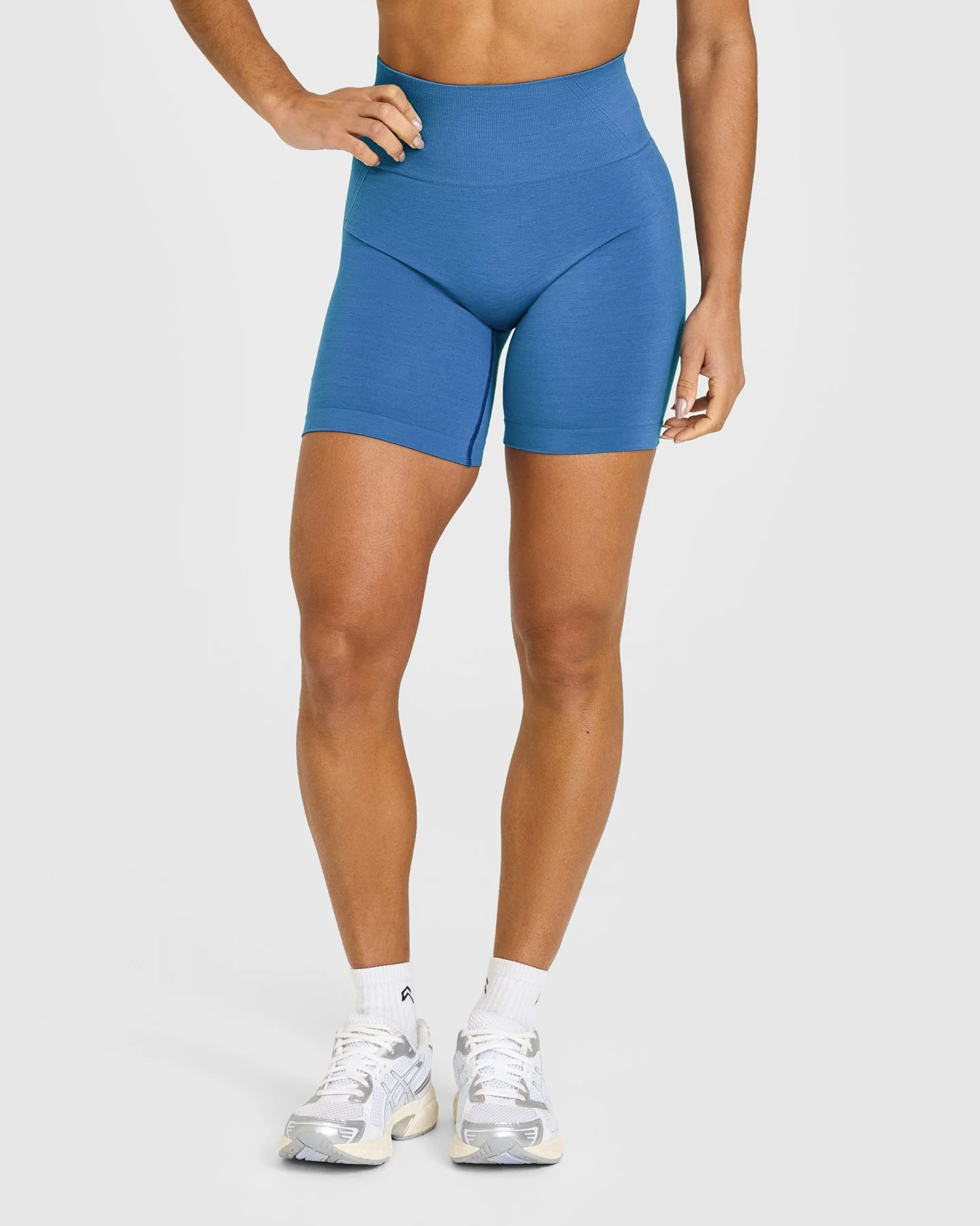 EffortlessLift™ Seamless Shorts with White Logo | Ocean Blue - Image 2