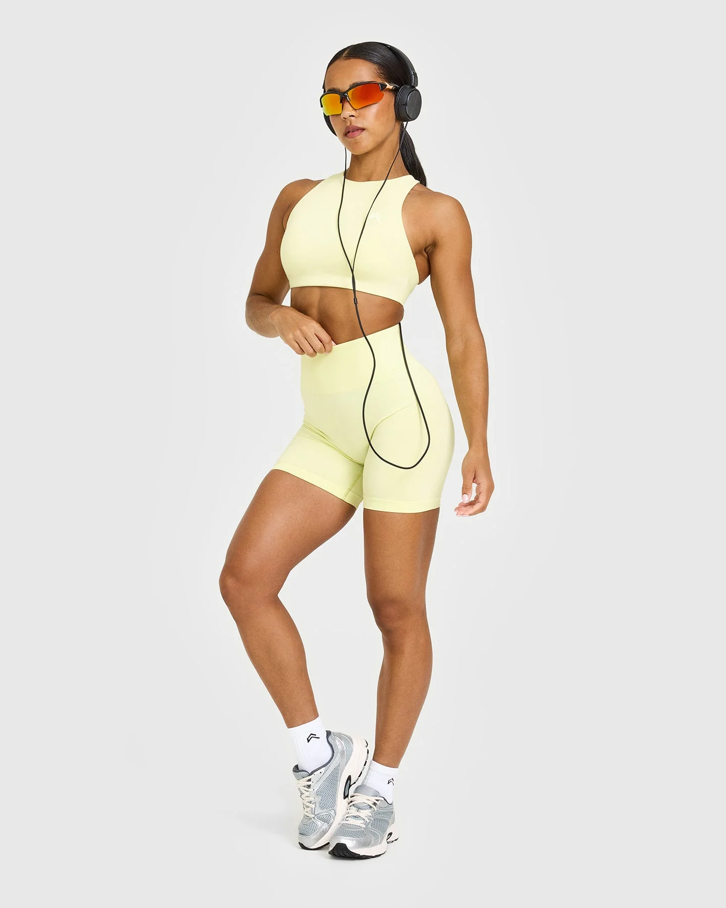 EffortlessLift™ Seamless Shorts with White Logo | Pastel Yellow - Image 3