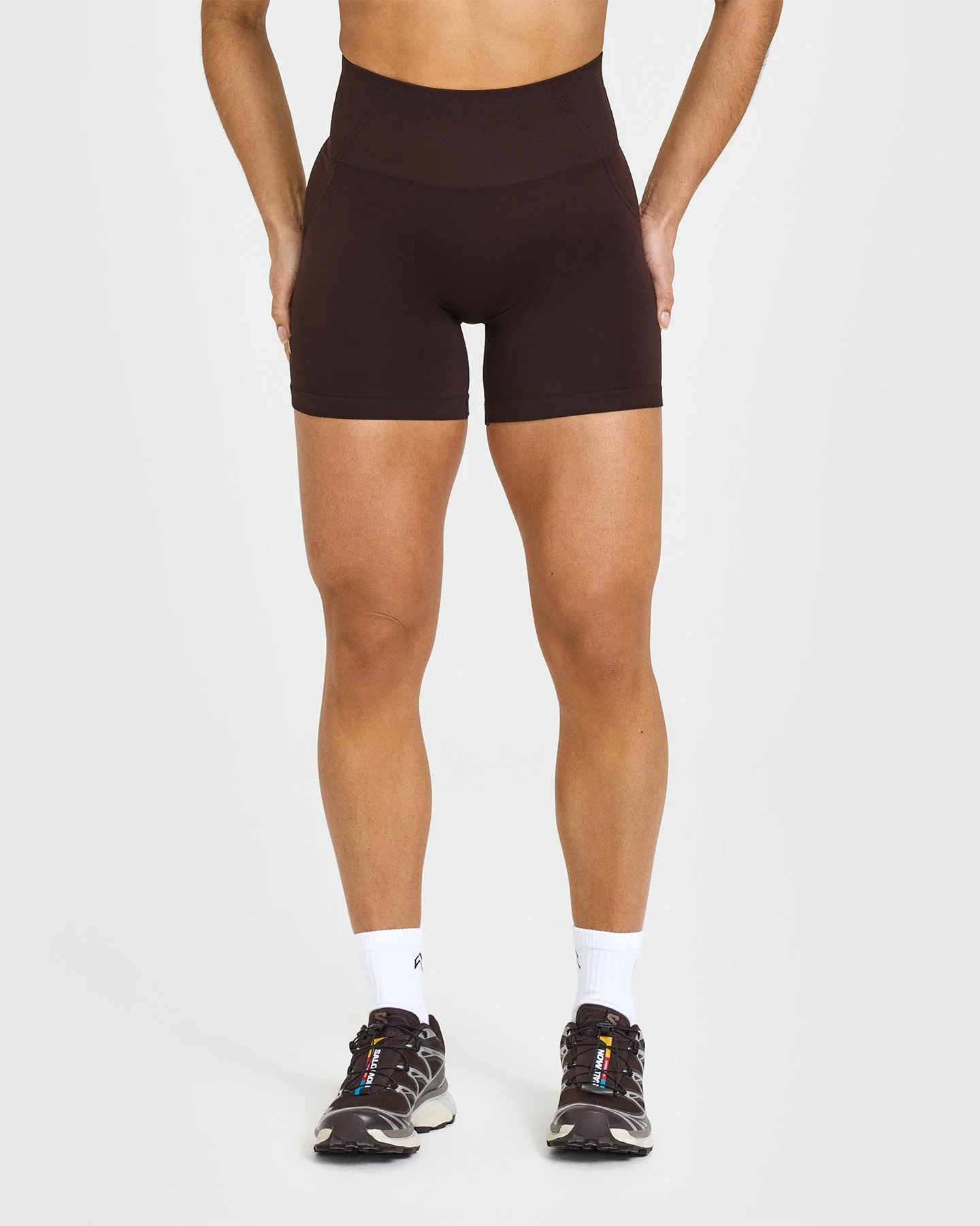 EffortlessLift™ Seamless Shorts with White Logo | Plum Brown - Image 2